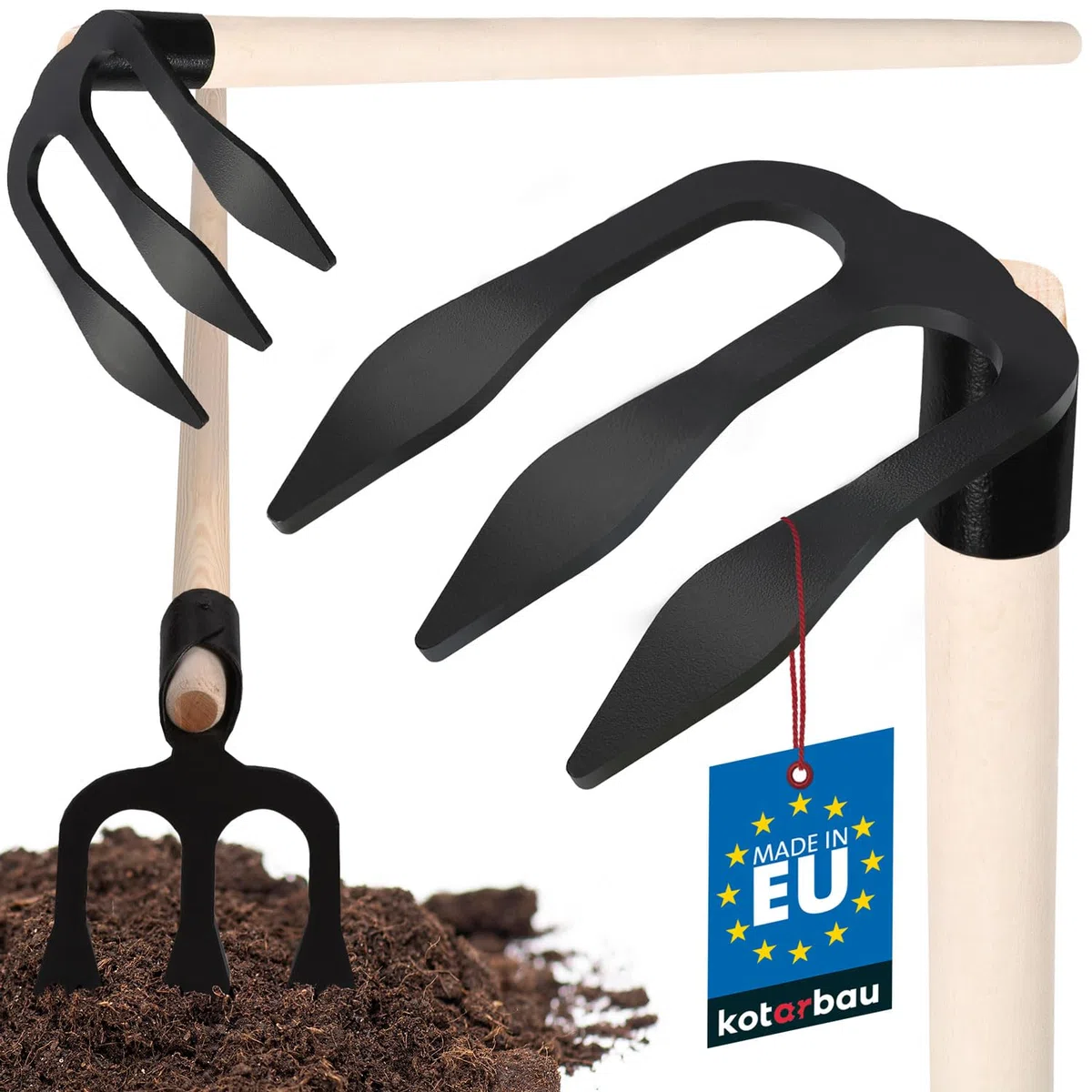 KOTARBAU® Forca a 3 Denti per Scavare Patate con Manico in Legno 90 cm Forchetta da Giardino Strumenti Manuali Attrezzi Accessori da Giardino