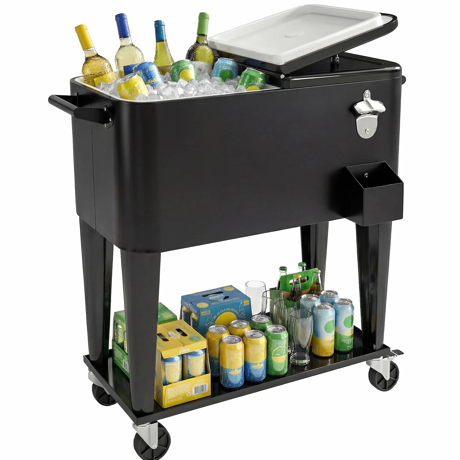 Outsunny Ghiacciaia da Giardino 76L, Carrello Portavivande con Ruote Bloccabili, Nero
