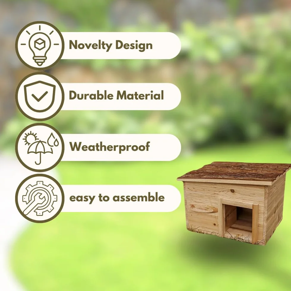 Garden Mile Habitat per riccio hibernation shelter durevole in legno a prova di predatore stazione di alimentazione casa tetto in legno giardino fauna selvatica