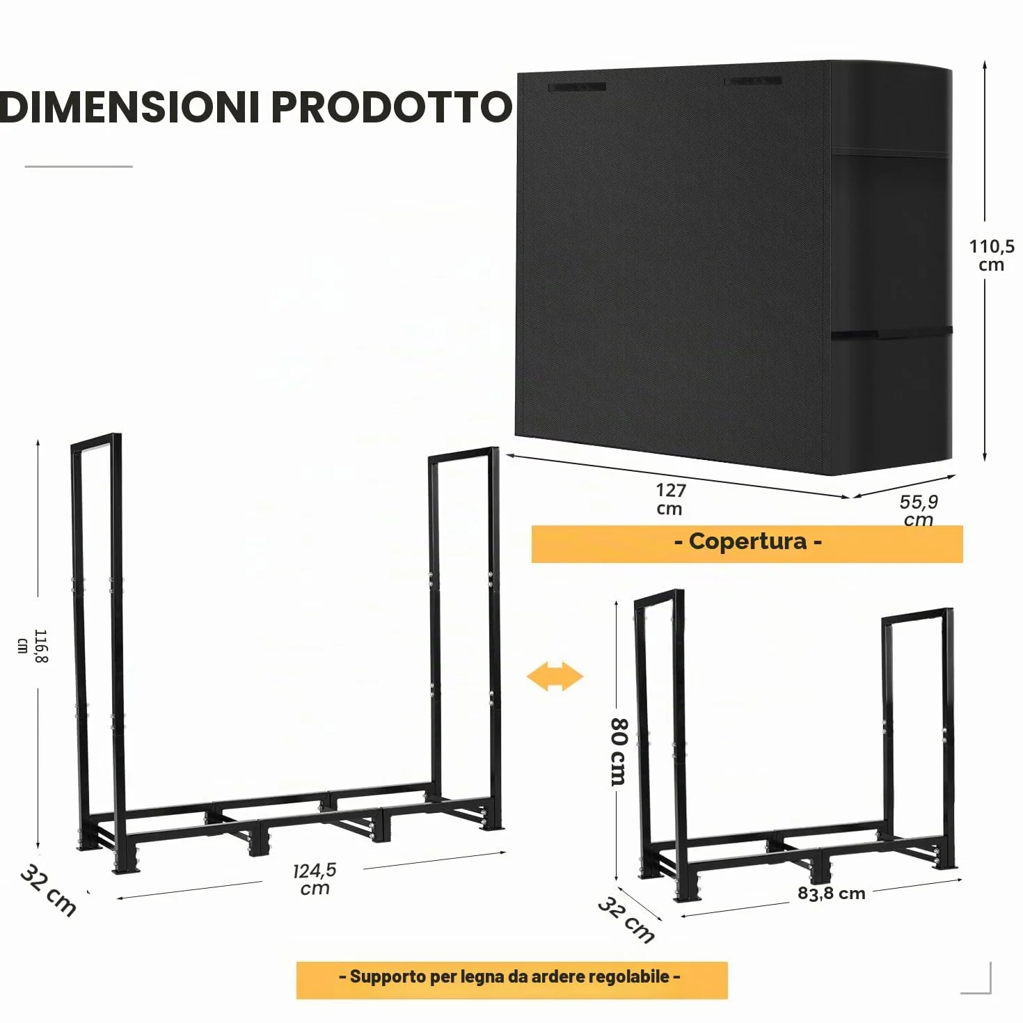 NALONE legnaia da esterno con coperchio impermeabile portalegna Metallo 4FT