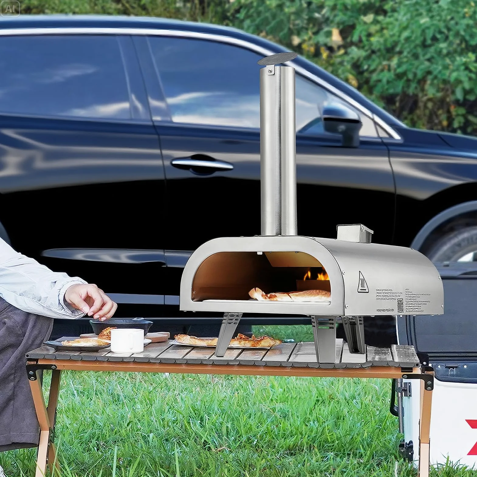 Pizzaoven VE VOR Forno per Pizza da Esterno Portatile 12 Pollici a Legna con Termometro Integrato Argento