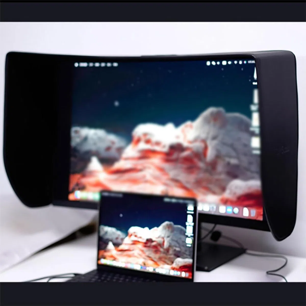 Paraluce in Pelle Per Monitor (19-32 Pollici), Universale + Copertura Su Tutti I Lati, Regolabile + Visiera Parasole ,(27E/28in (Ultra-Narrow Bezel))