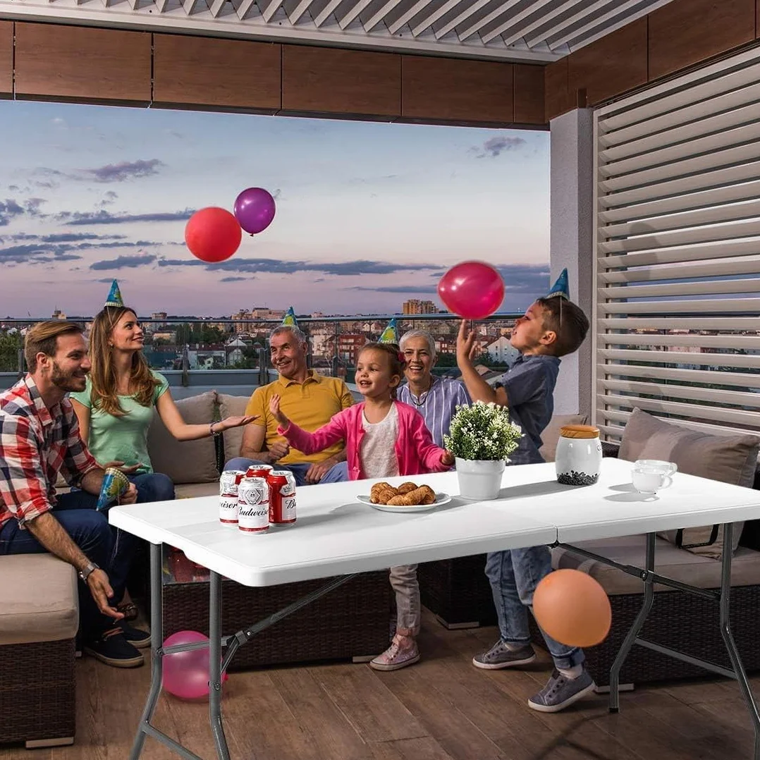BAKAJI Tavolo Pieghevole in Resina HDPE 183x76x72cm Struttura in Metallo Rinforzato