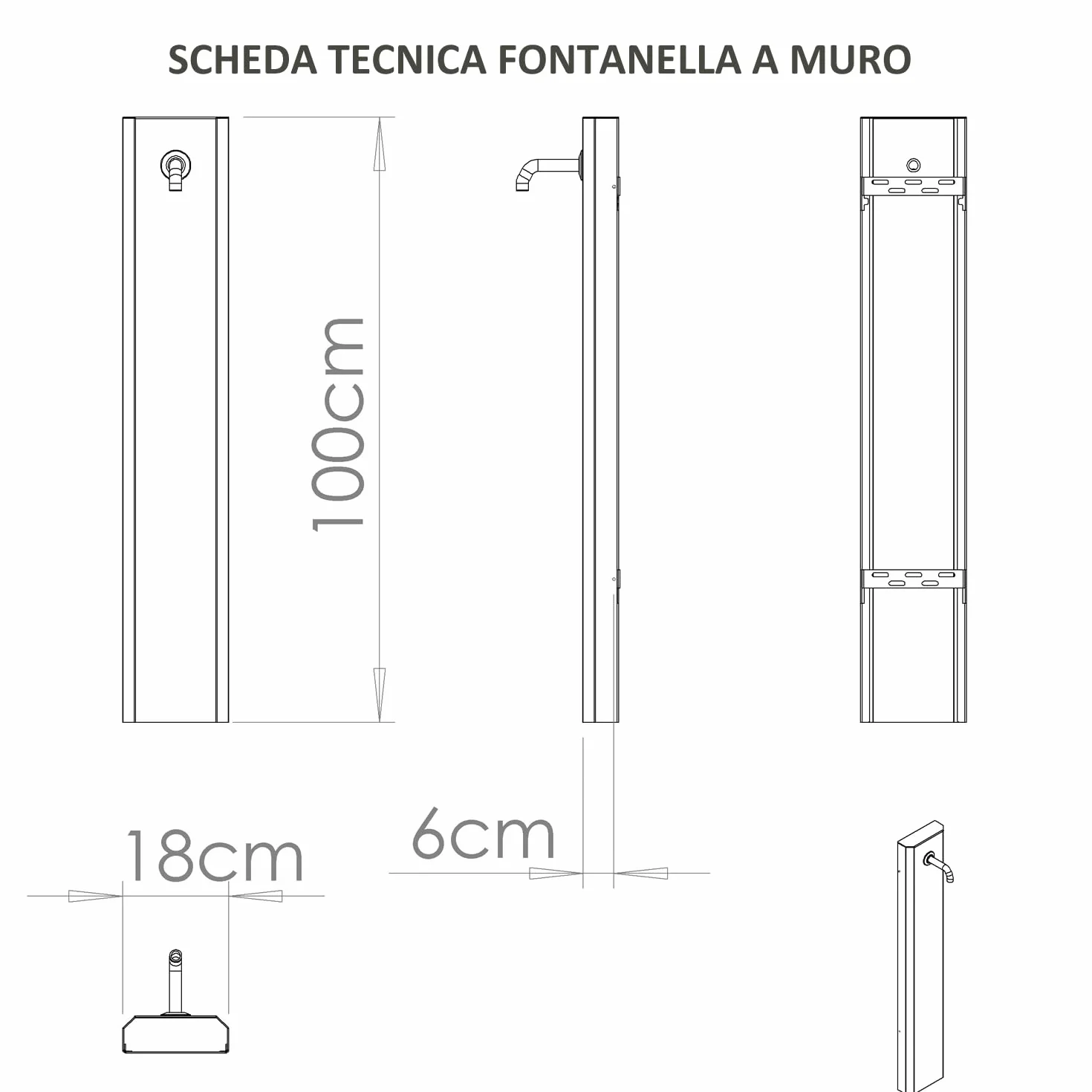 Fontana a Muro da Giardino Antracite, Fontana a Parete da Esterno in Acciaio Verniciato, Rubinetto in Ottone con Tubo Flessibile e Raccordo, Fontanella Made in Italy