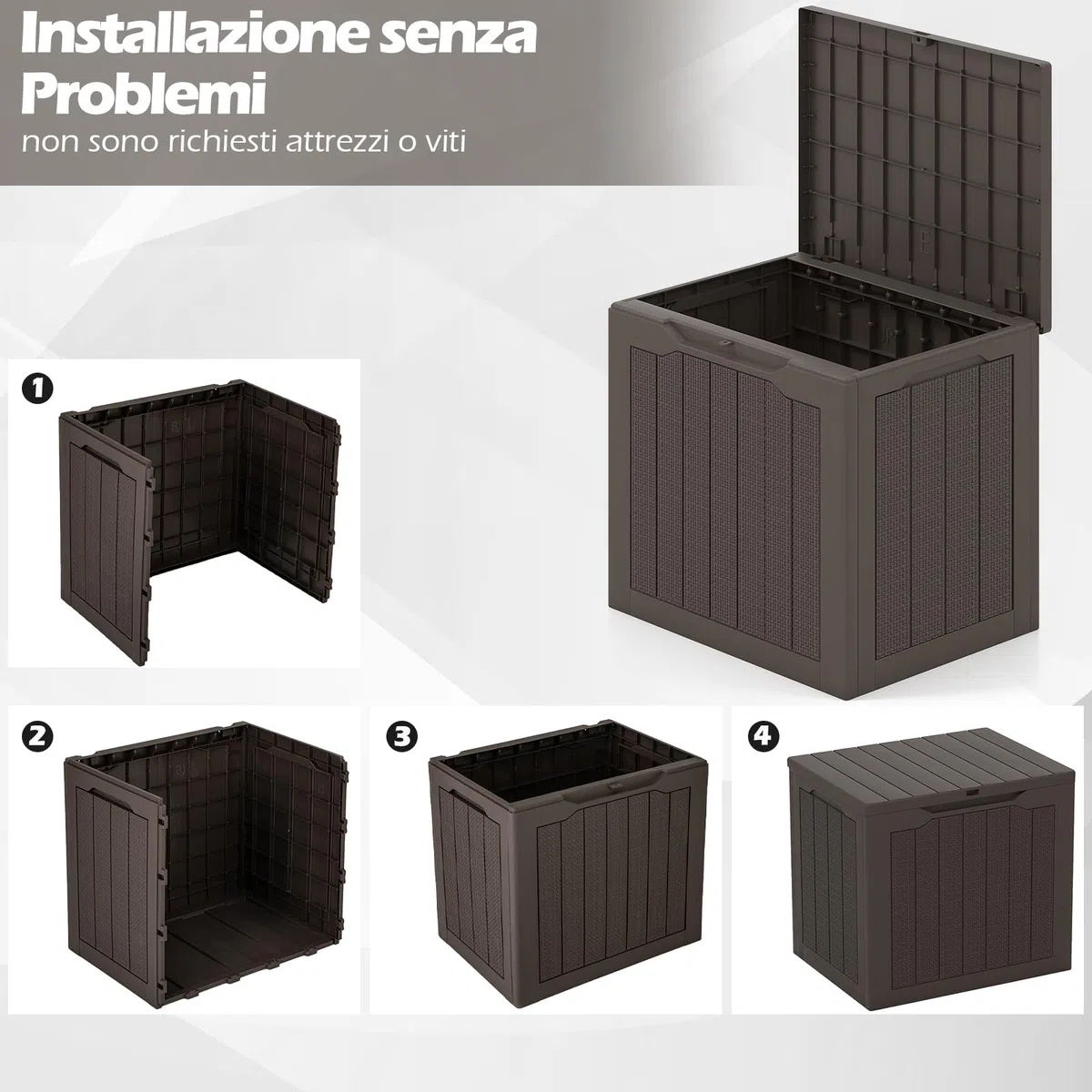 COSTWAY Baule da Esterno 106 L, Cassapanca Contenitore Impermeabile con Coperchio Bloccabile e Maniglie Laterali, per Giardino, Terrazzo e Cortile, 56 x 41 x 50,5 cm (Marrone)