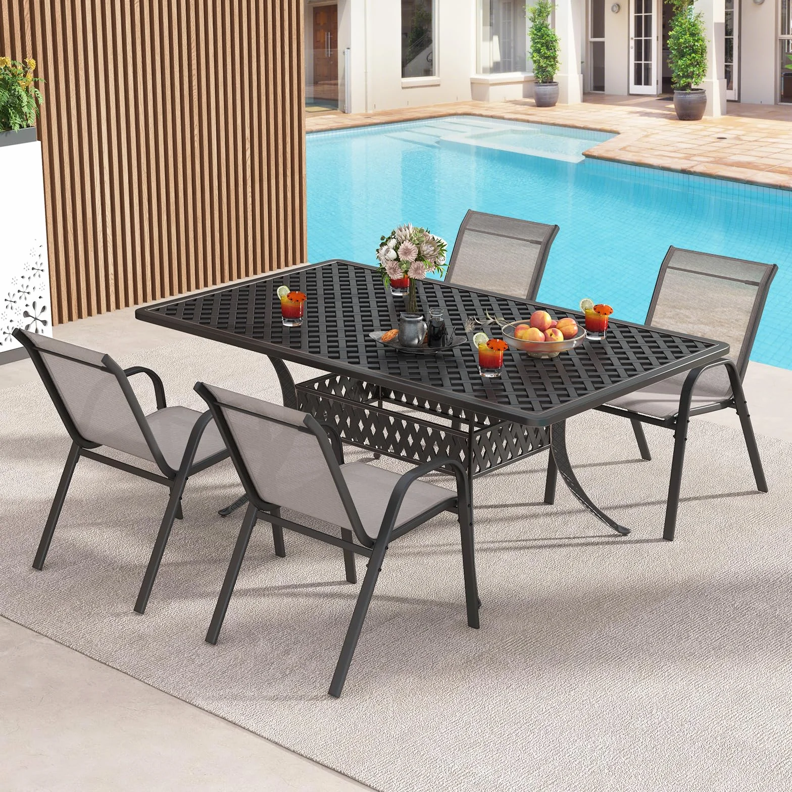 COSTWAY Set di 2 Sedie da Giardino in Textilene Impilabili Metallo 150 kg Grigio
