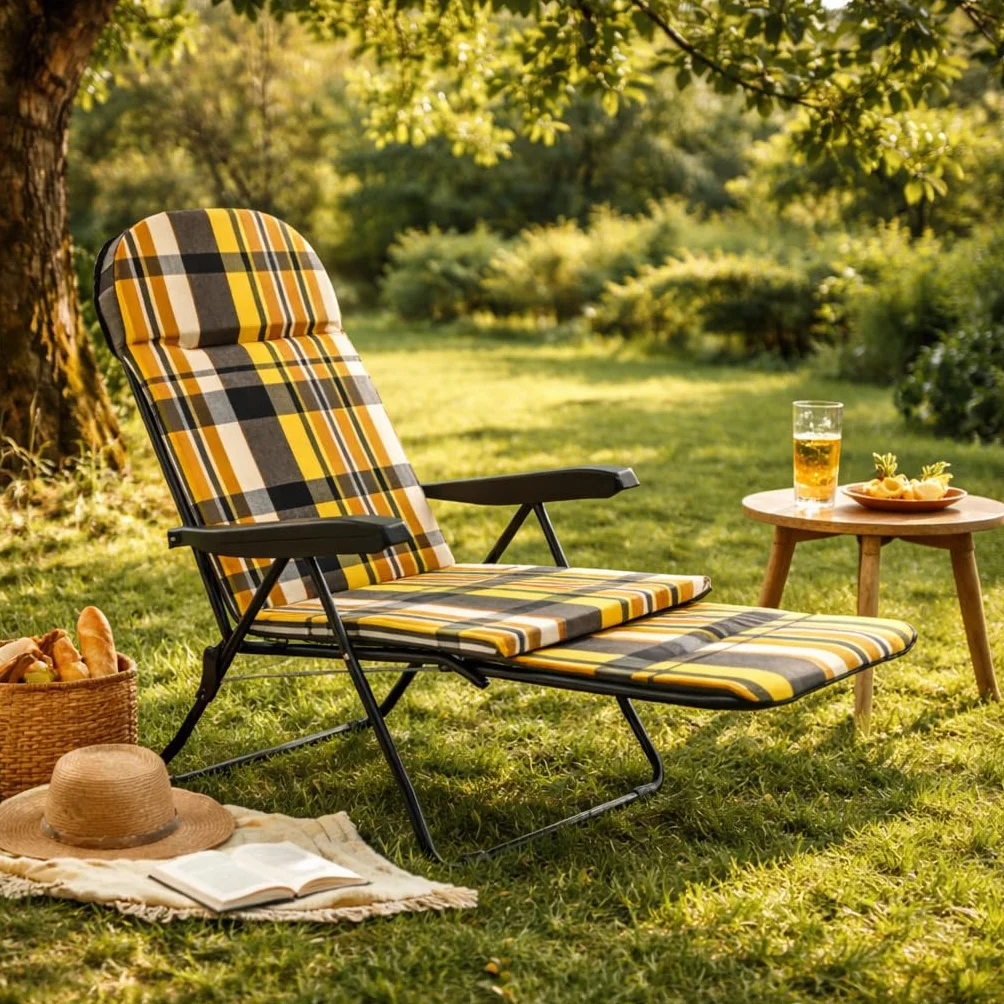 MA MAISON Sdraio Reclinabile Imbottita 166X60X63 cm - 6 Posizioni, con Prolunga Estraibile, Braccioli Ergonomici, Struttura in Acciaio, per Interno, Esterno - Made in Italy RIGHE GIALLO