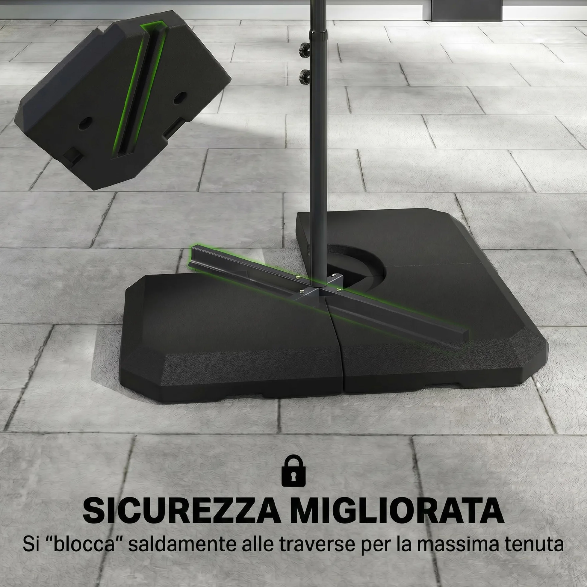 Outsunny Base per Ombrellone a Braccio da 4 Pezzi, Basamento Riempibile con Acqua o Sabbia per Basi a Croce da 100x100cm, Nero
