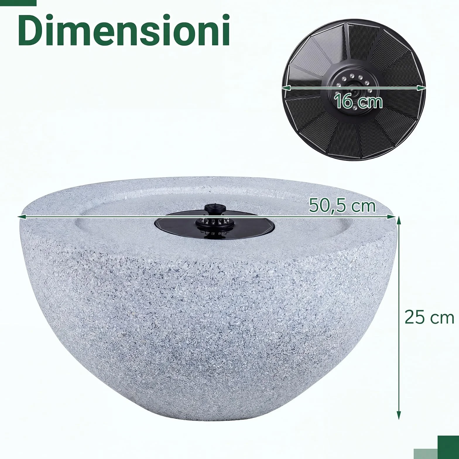 COSTWAY Fontana Solare da Giardino, Set di Fontana Solare da Esterno con Vasca Grande, 12 Luci a LED e 4 Ugelli Sostituibili, Fontanella Decorativa in Resina per Terrazze e Cortile, 50 x 50 x 25 cm