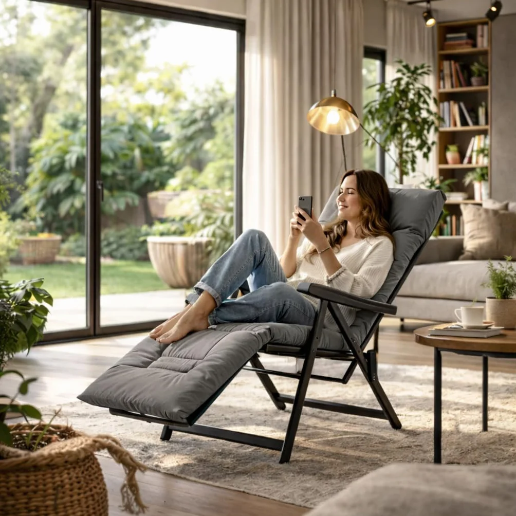Sdraio Reclinabile Imbottita 154x60x65 cm 6 Posizioni Prolunga Estendibile Braccioli Ergonomici Struttura Acciaio Grigio Made in Italy