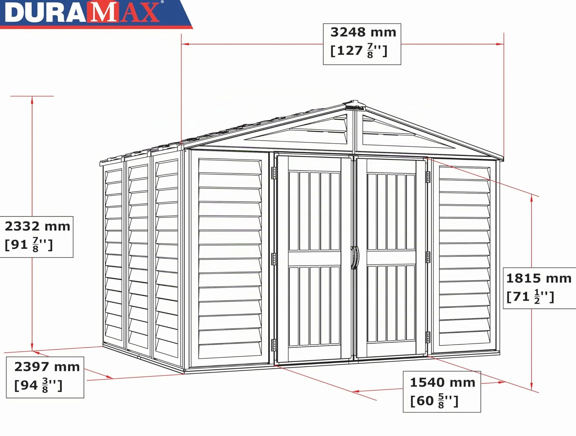Duramax WoodBridge Plus, Dimensioni esterne (LxPxH): 324,8 x 247 x 233,2 cm — Beige e marrone