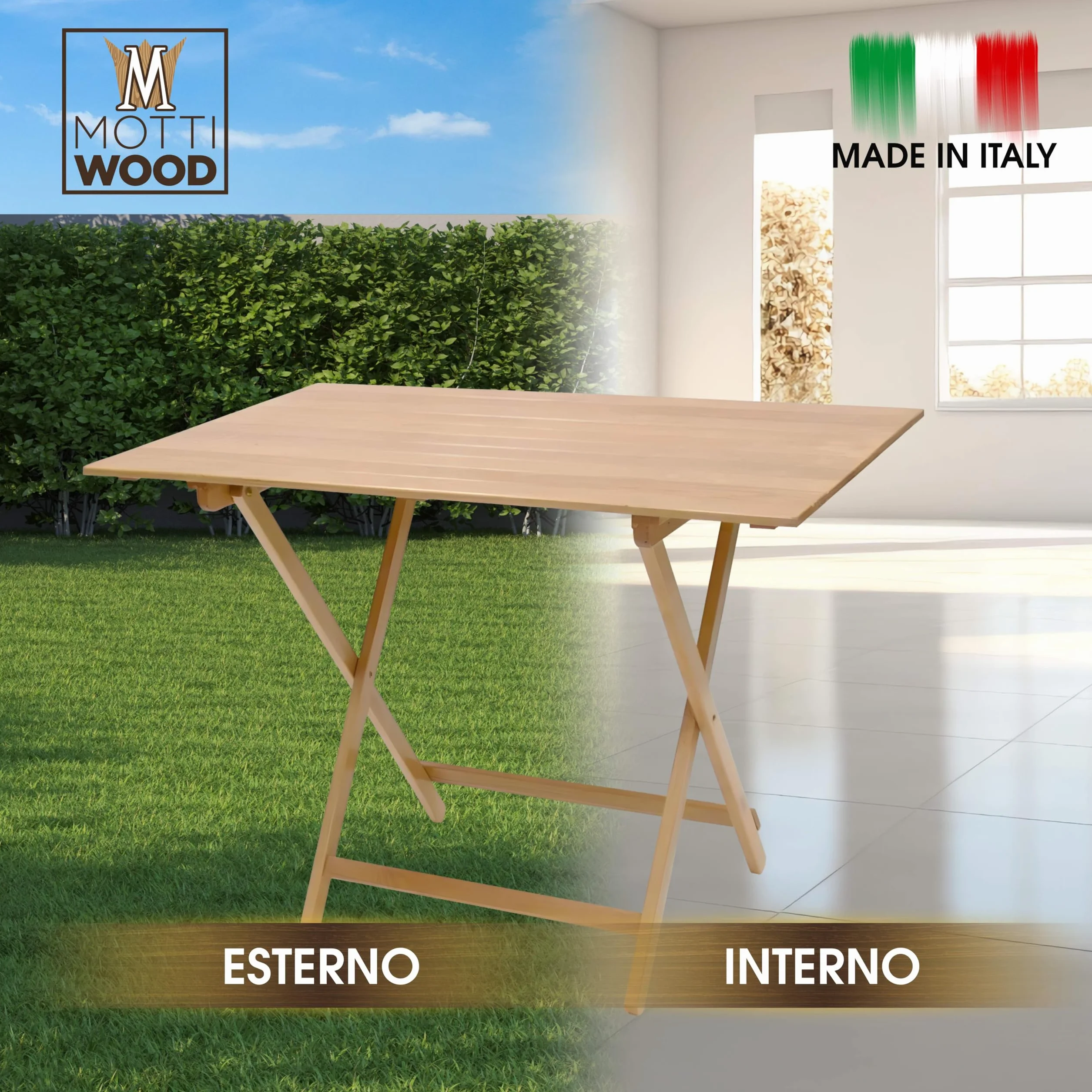 Tavolo Pieghevole 100x60x73.5cm Legno Faggio Salvaspazio Made in Italy