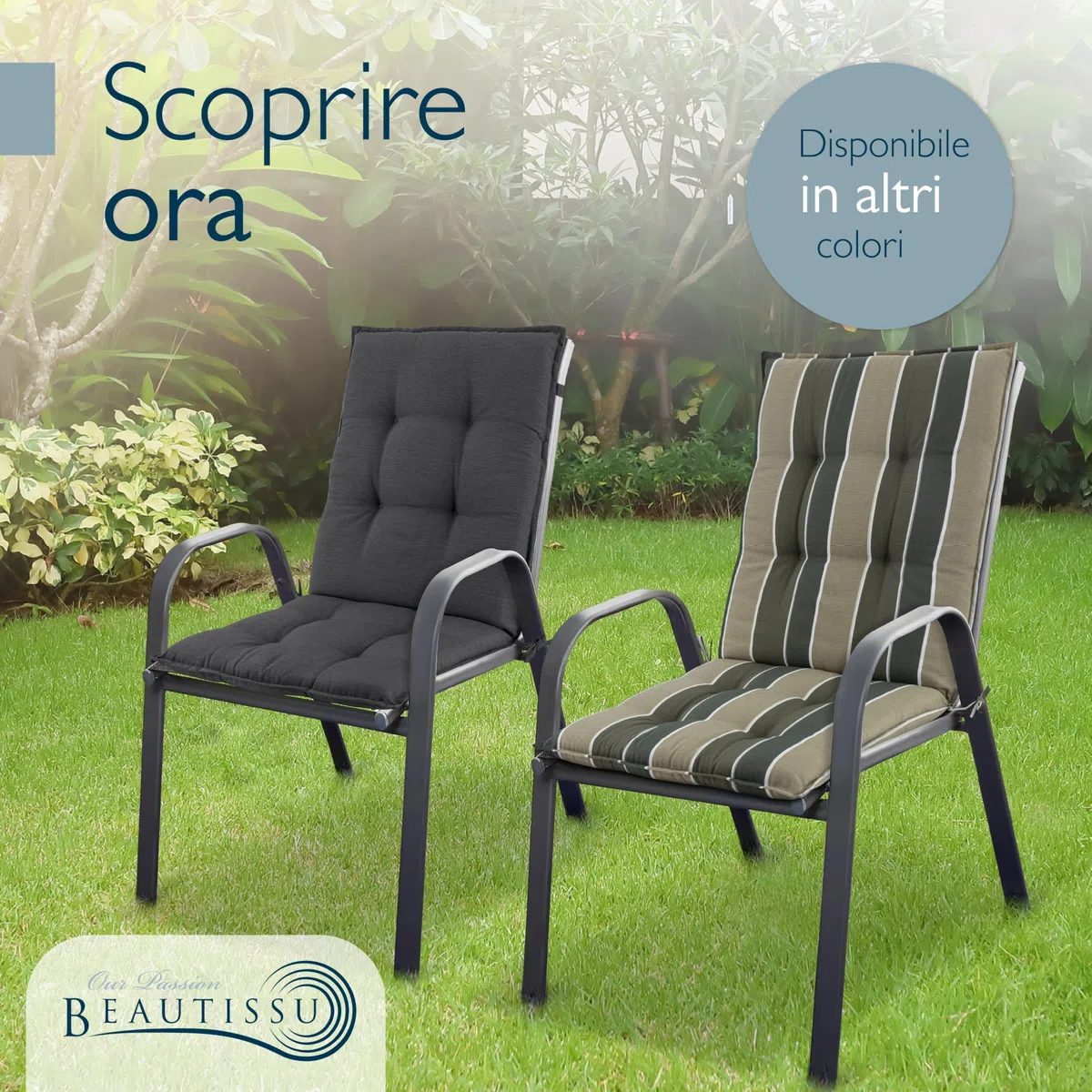 Set di 4 Cuscini Schienale Basso 100x50 cm Verde a Righe Spessore 8cm per Sedia Giardino Resistente UV Antiscivolo
