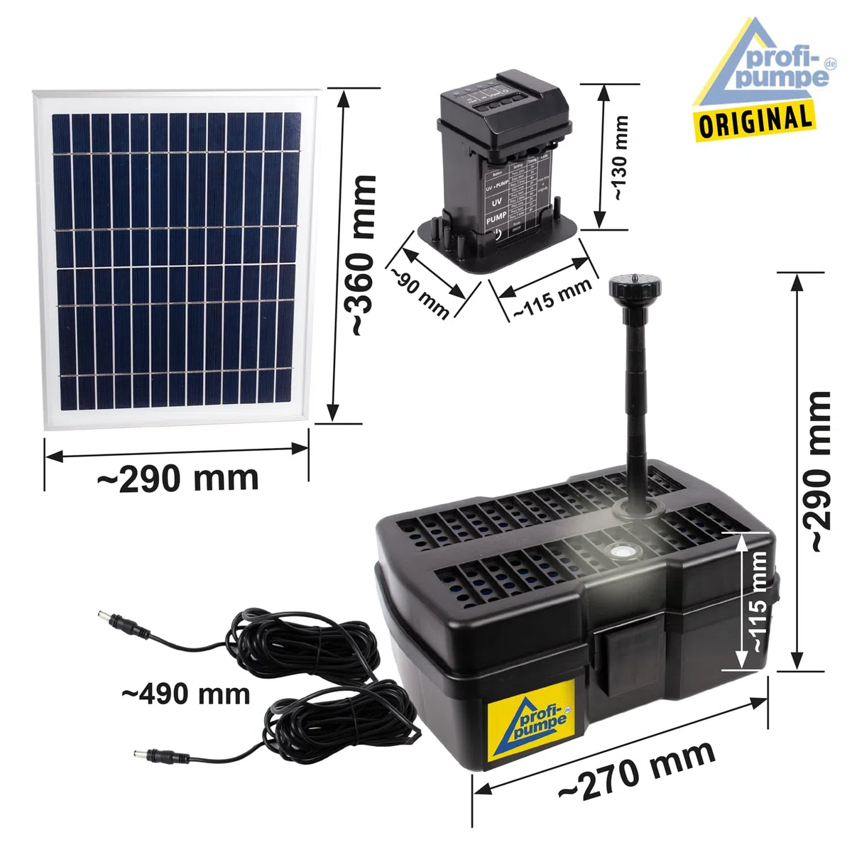 Innovativo filtro solare per laghetto, pompa solare per laghetto, fontana a energia solare, per laghetto da giardino, pannello solare in robusto telaio in alluminio (Solar Aqua-Vital 12-UV-C)
