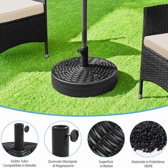 Yaheetech Base per Ombrellone da Giardino Riempibile 22L Ø38mm Ø48mm Nero