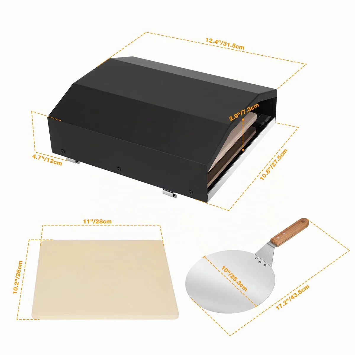 Onlyfire Forno per Pizza a Gas, Portatile con Pietra e Pala, 31.5×27.5×12 cm, Nero