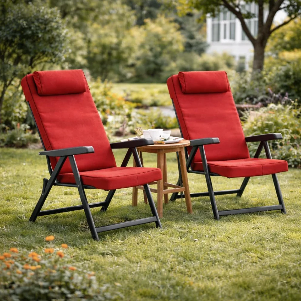 MA MAISON Sedia Reclinabile Imbottita 122x60x61 cm - con Poggiatesta, 6 Posizioni, Braccioli Ergonomici, Struttura in Acciaio, per Interno, Esterno - Made in Italy ROSSO
