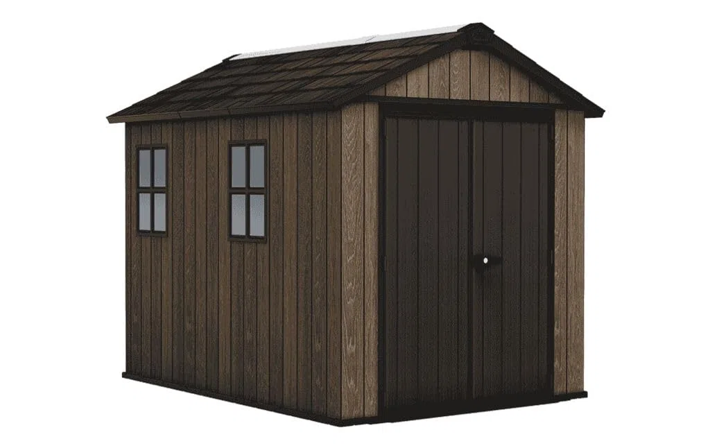 Keter Casetta da Giardino Apex 759/975 Walnut, Effetto Legno Noce Naturale, Porte e Finestre Orientabili, 5,2 m², 230x287x246H cm