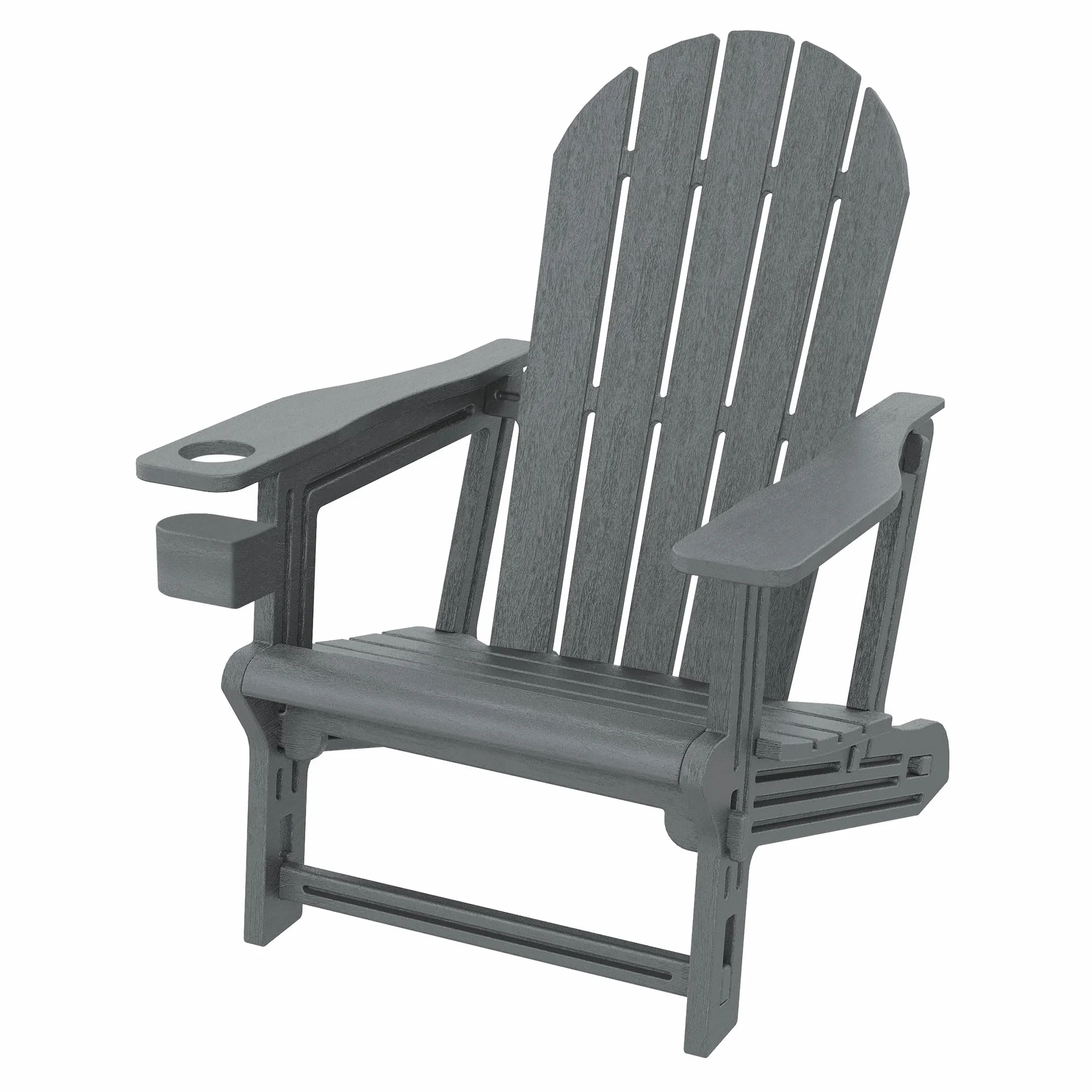 ML-Design Sedia Adirondack da Giardino con Portabicchieri, Grigia, Poltrona da Esterno in Plastica Effetto Legno, Sedia Lounge con Sistema a Incastro, Resistente alle Intemperie, per Patio e Giardino