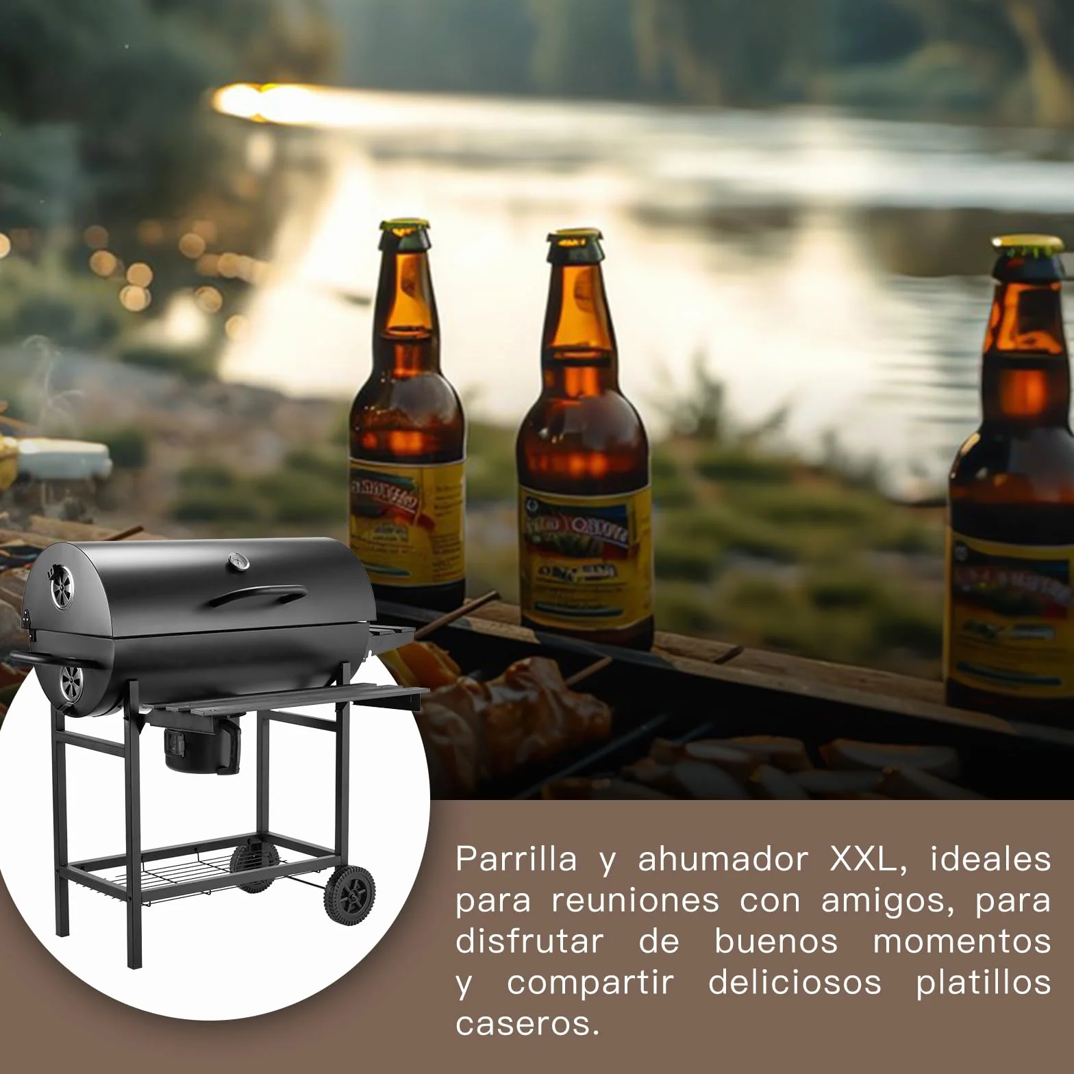 TEENO Barbecue Carbonella XXL z Grillem, Rękawice Antybakteryjne, Termometr, Szafka Popielnik, Regulowany Wylot
