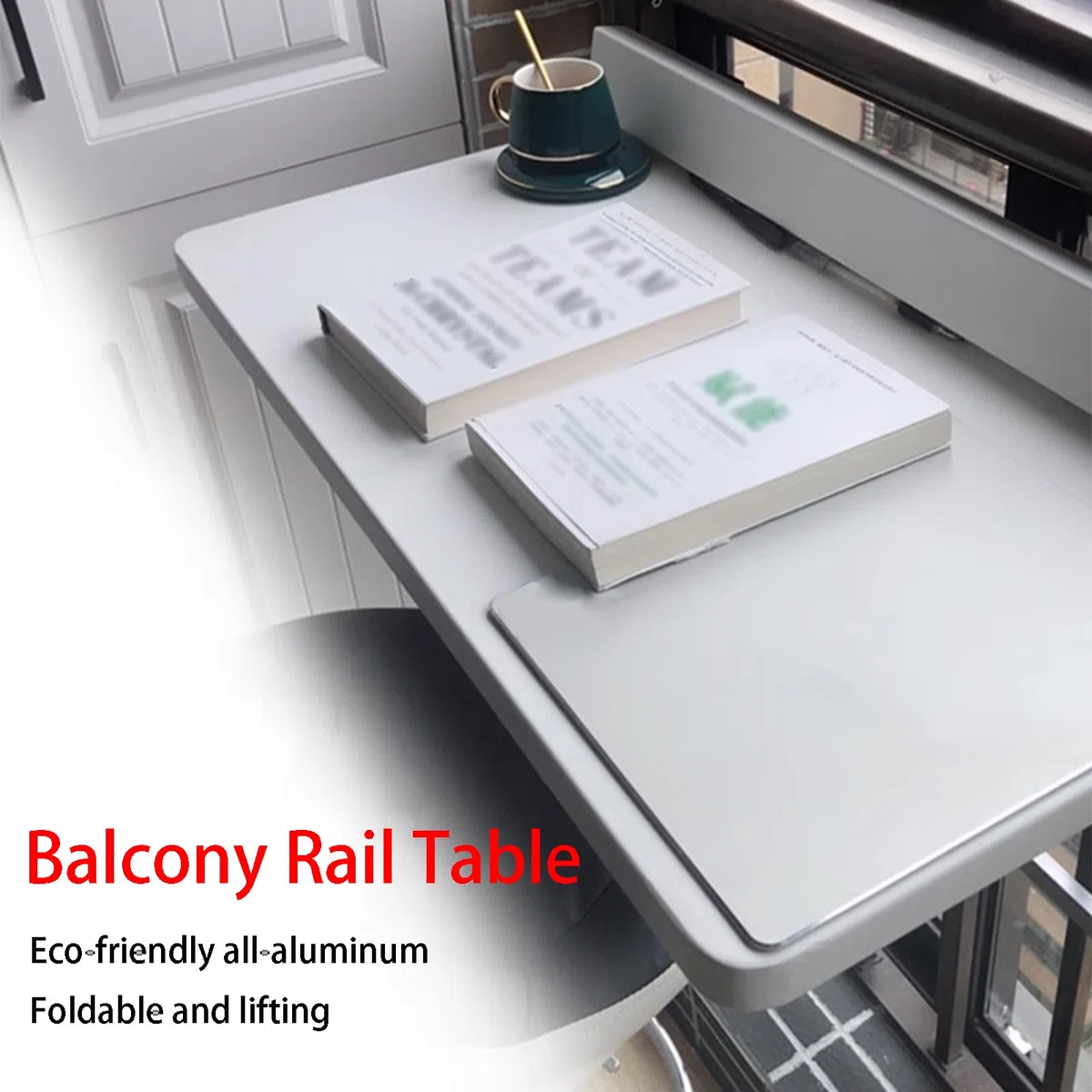 Tavolo Pieghevole da Balcone 5 Altezze Regolabili con Ringhiera per Patio Giardino Terrazza