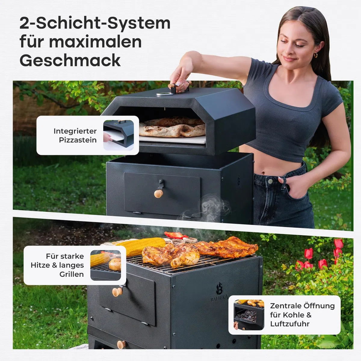 Forno per Pizza da Esterno 4-in-1 Pizza Barbecue Braciere Forno da Giardino