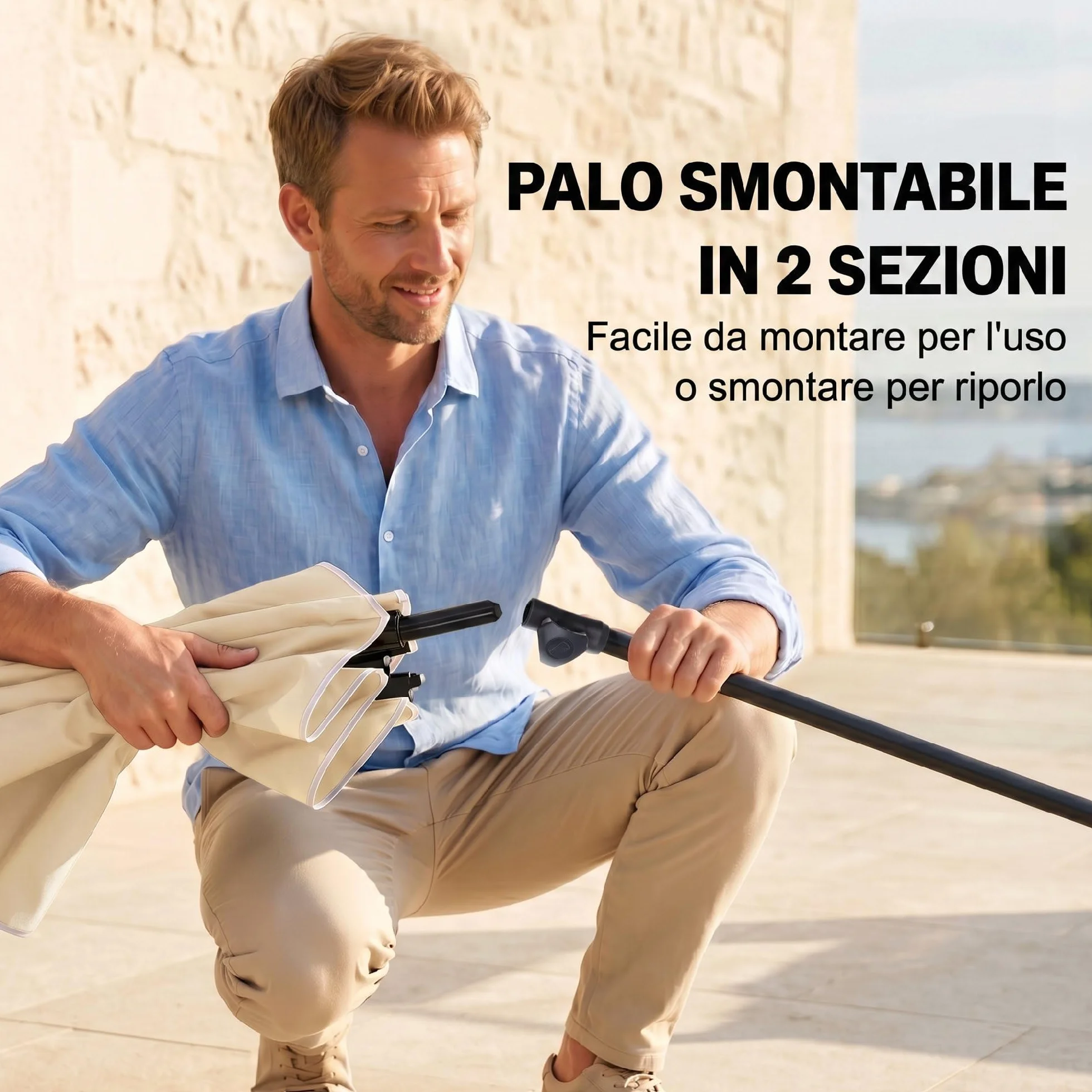 Outsunny Ombrellone da Giardino 2x1,3m Inclinabile con Bordi Arruffati, 4 Stecche in Alluminio e Poliestere 160g/m²