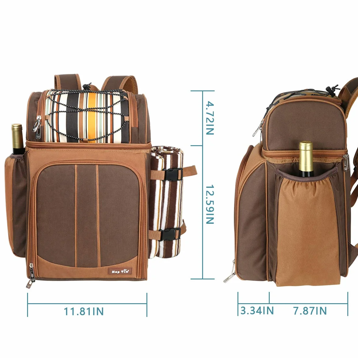 Zaino da picnic per 4 persone con scomparto refrigerante, portabottiglie staccabile, coperta in pile, set di piatti e posate