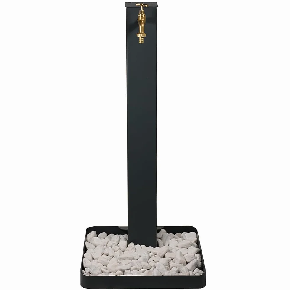 Fontana da giardino. Fontanella da giardino, per esterno, antracite. Rubinetto in ottone, flessibile, raccordo e ciottoli Compresi