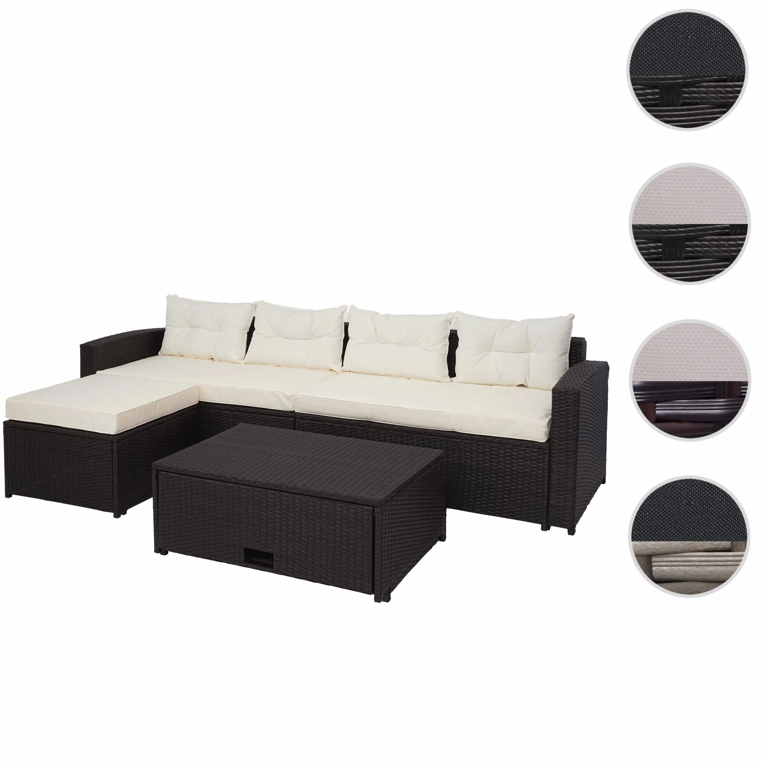 Mendler Set salotto giardino esterno salottino HWC-J34 polyrattan nero con cuscini avorio beige