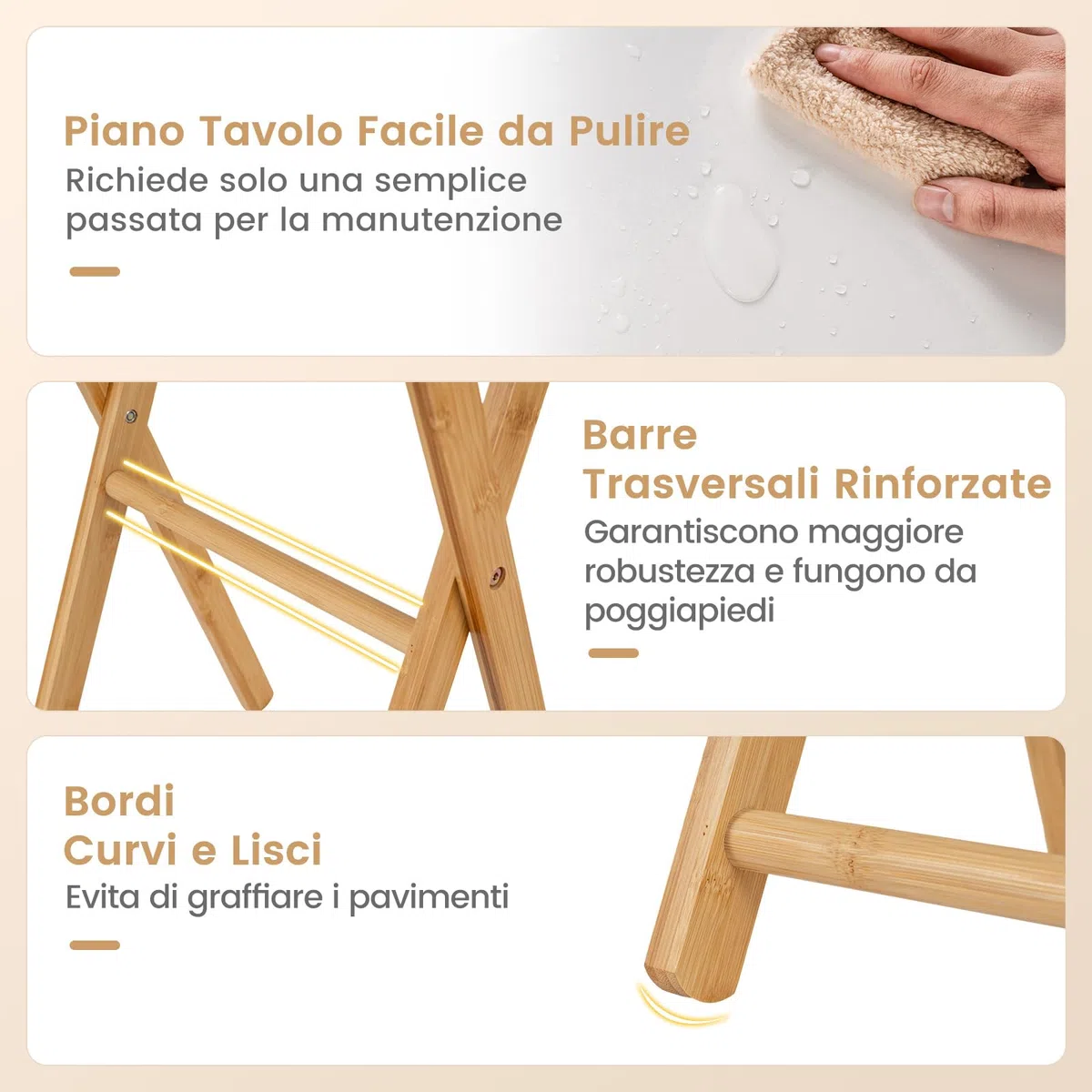 COSTWAY Set di 2 Tavolini Pieghevoli Laterale, Tavolino Portatile da Salotto Salvaspazio, Tavolo Laterale in Bambù, per Soggiorno Patio Terazza, Portata 20 kg, Senza Montare