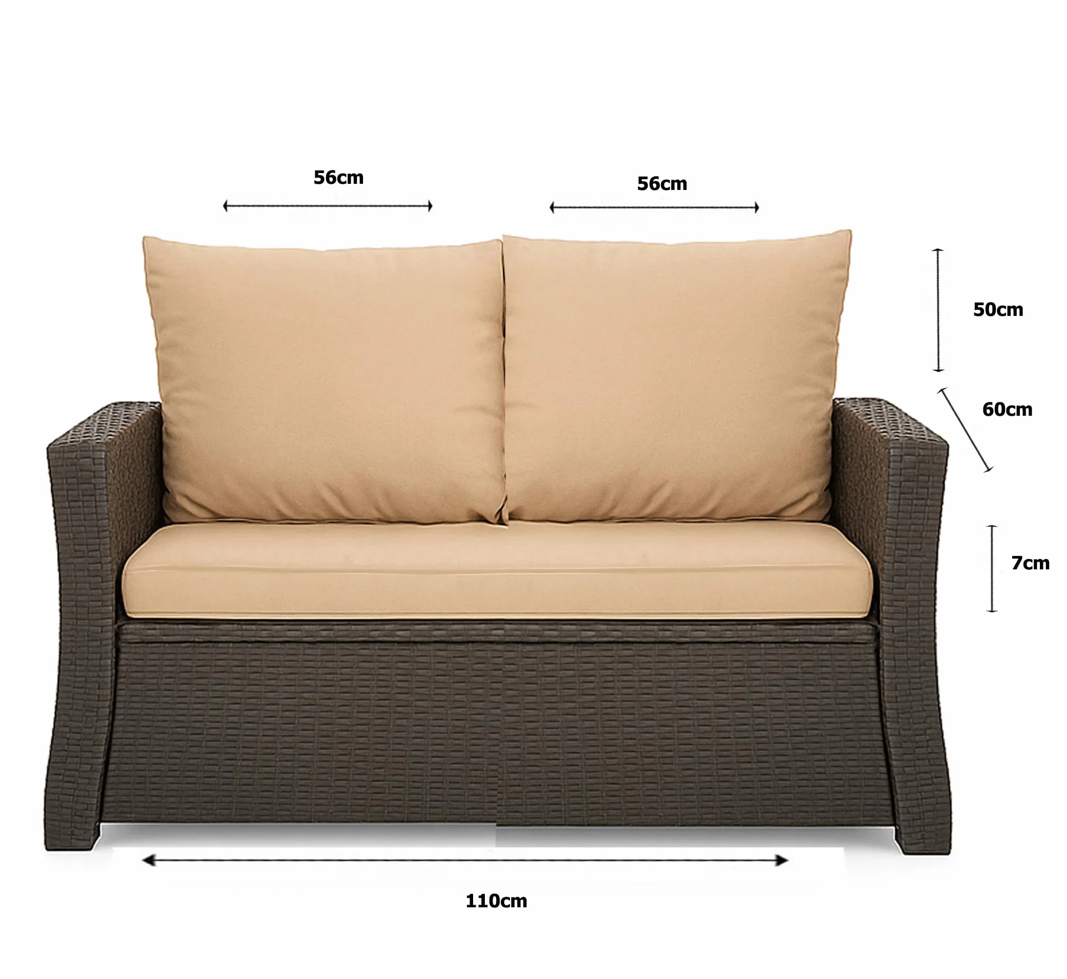 Cuscino per panchina da esterno per panca da giardino con imbottitura in polirattan - Cuscino per panca per dondolo in rattan (Beige, 110x60x50cm)