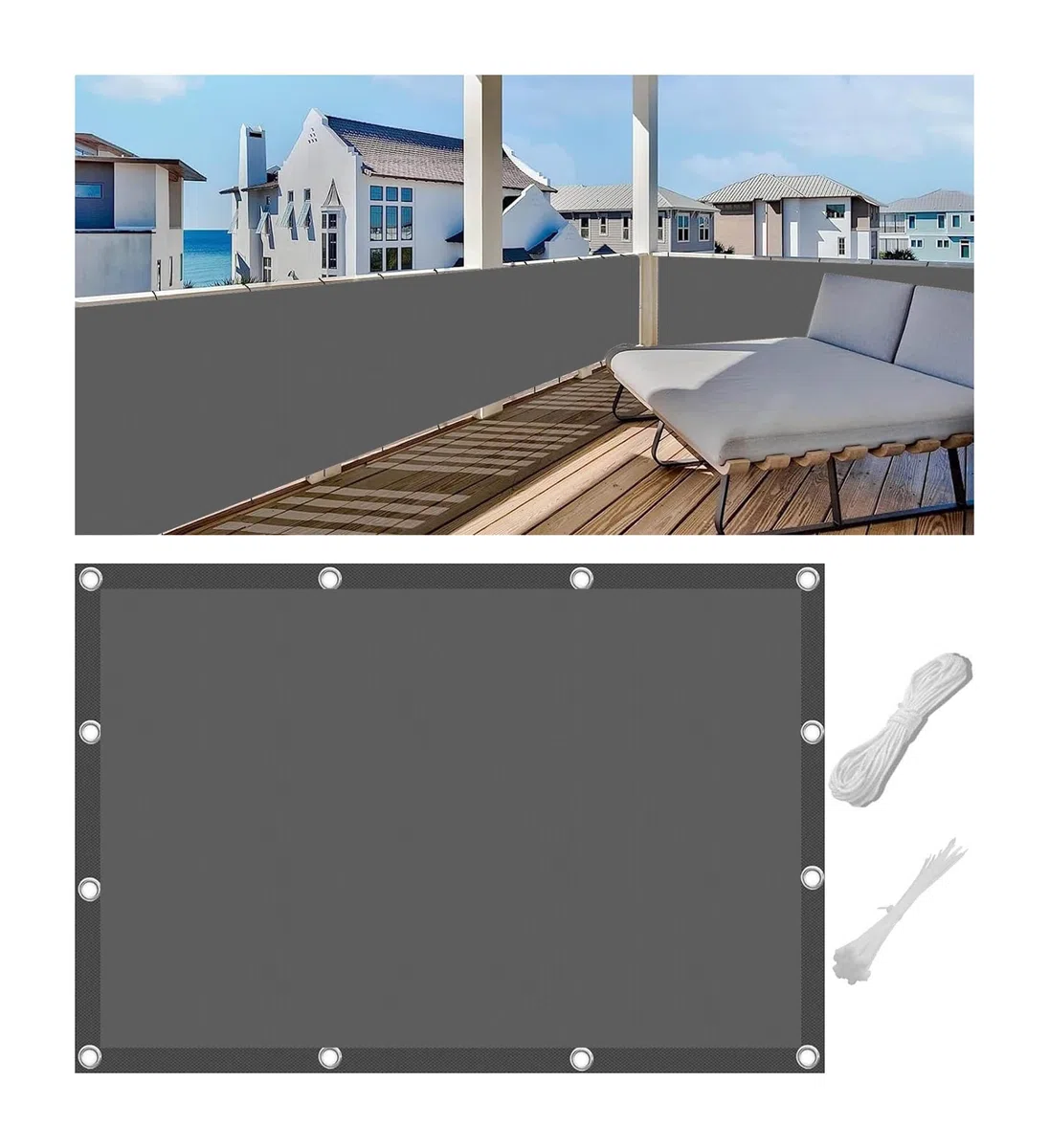 Frangi-Vista-Balcono Impermeabile Varie Dimensioni e Colori Frangivisto Antistrappo Schermo da Balcone con Occhielli Corde e Fascetta Oxford per Giardino Grigio Scuro 60x400cm