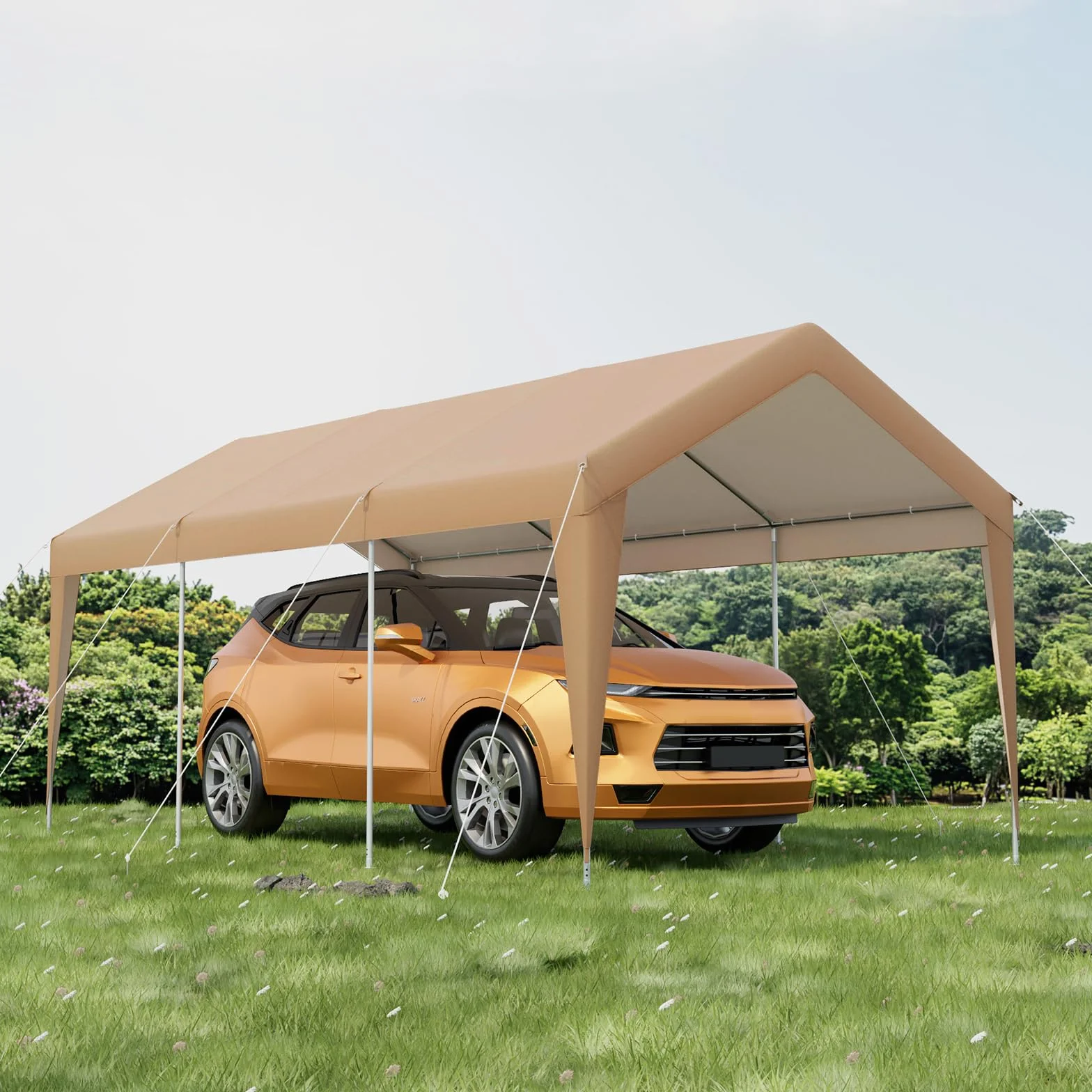 COSTWAY Gazebo Tenda per Posto Auto da Esterno, Tendone Garage per Auto, Carport Tenda Impermeabile in Metallo, 301 x 600 x 285 cm