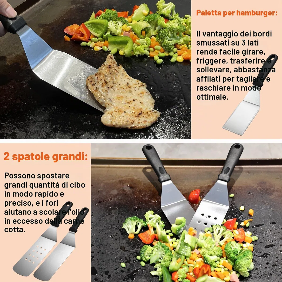 N NOBLE FAMILY 38PCS Kit di Accessori Barbecue, Professionali per Set Spatola Barbecue all'aperto, Spatola per Barbecue per Piastra in Acciaio Inossidabile con Pinze, Pressa per Hamburger, Borsa