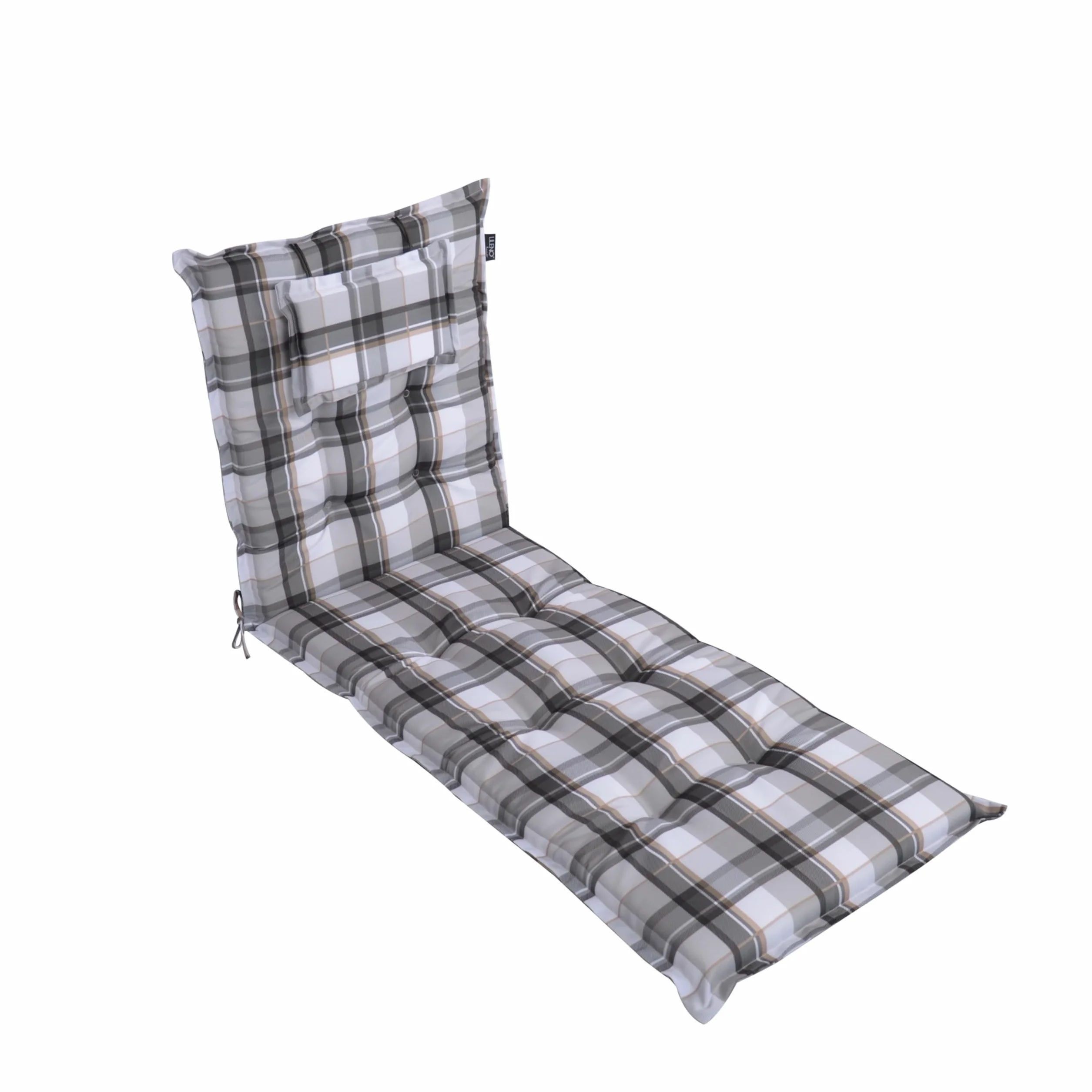 LILENO HOME Mar 1 cuscino per lettino a rotelle e sdraio da spiaggia, grigio a quadri Y, cuscino imbottito per lettino da giardino (188 x 60 x 8 cm)