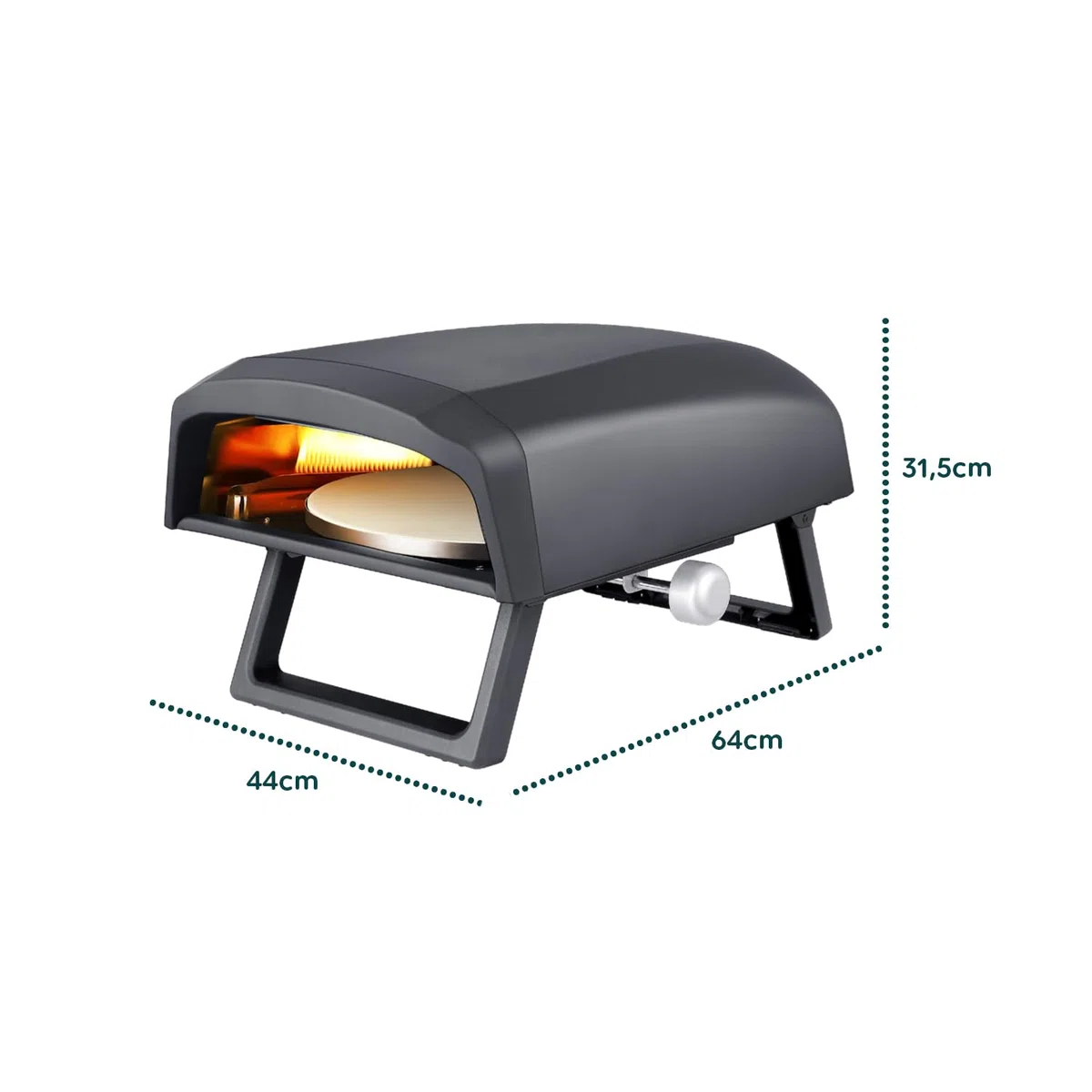 Avilia Forno Pizza a Gas 4000W 64x44x31,5cm Acciaio Inox Doppio Bruciatore Piatto Rotante 360°