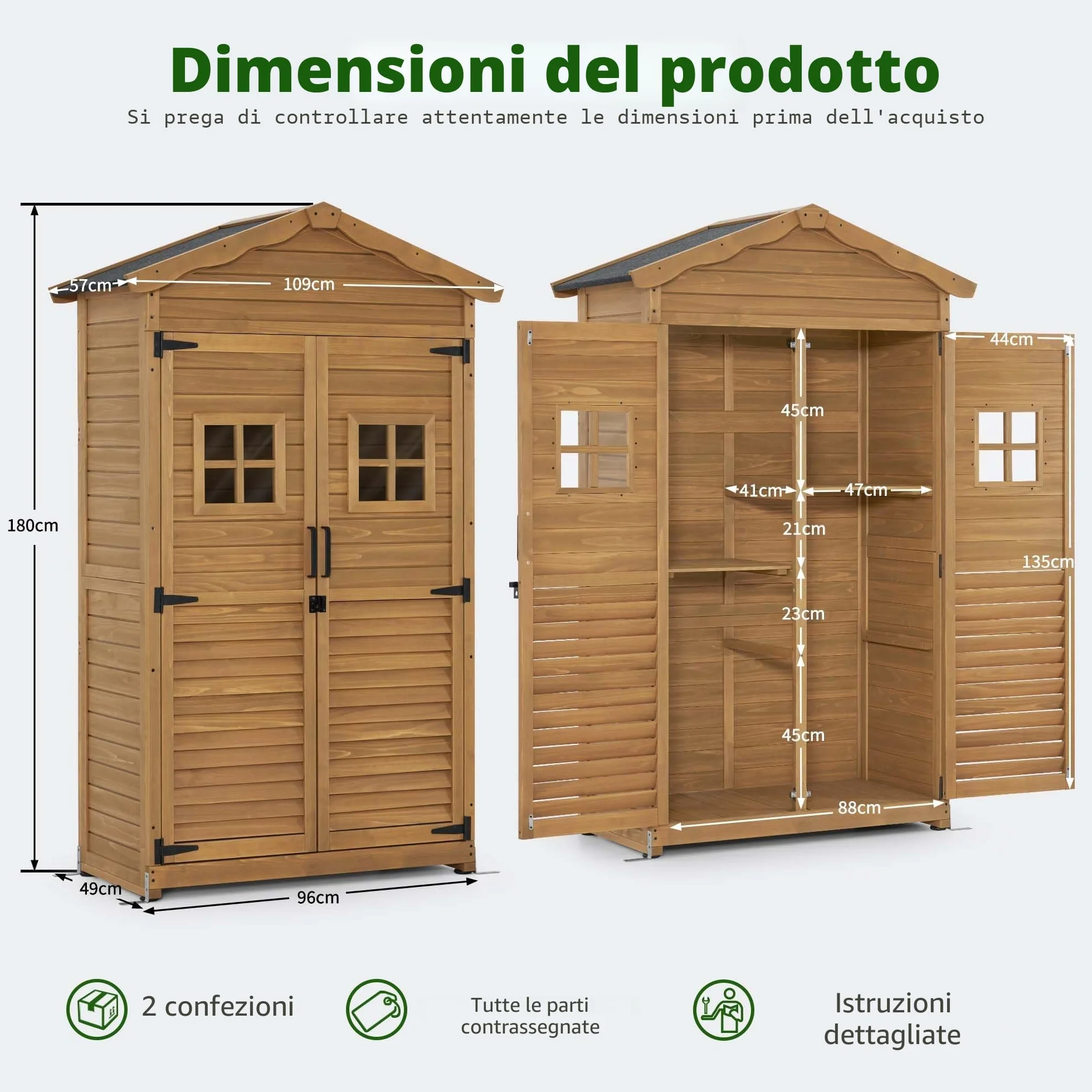 MCombo casetta da giardino in legno resistente alle intemperie 57x109x180 cm