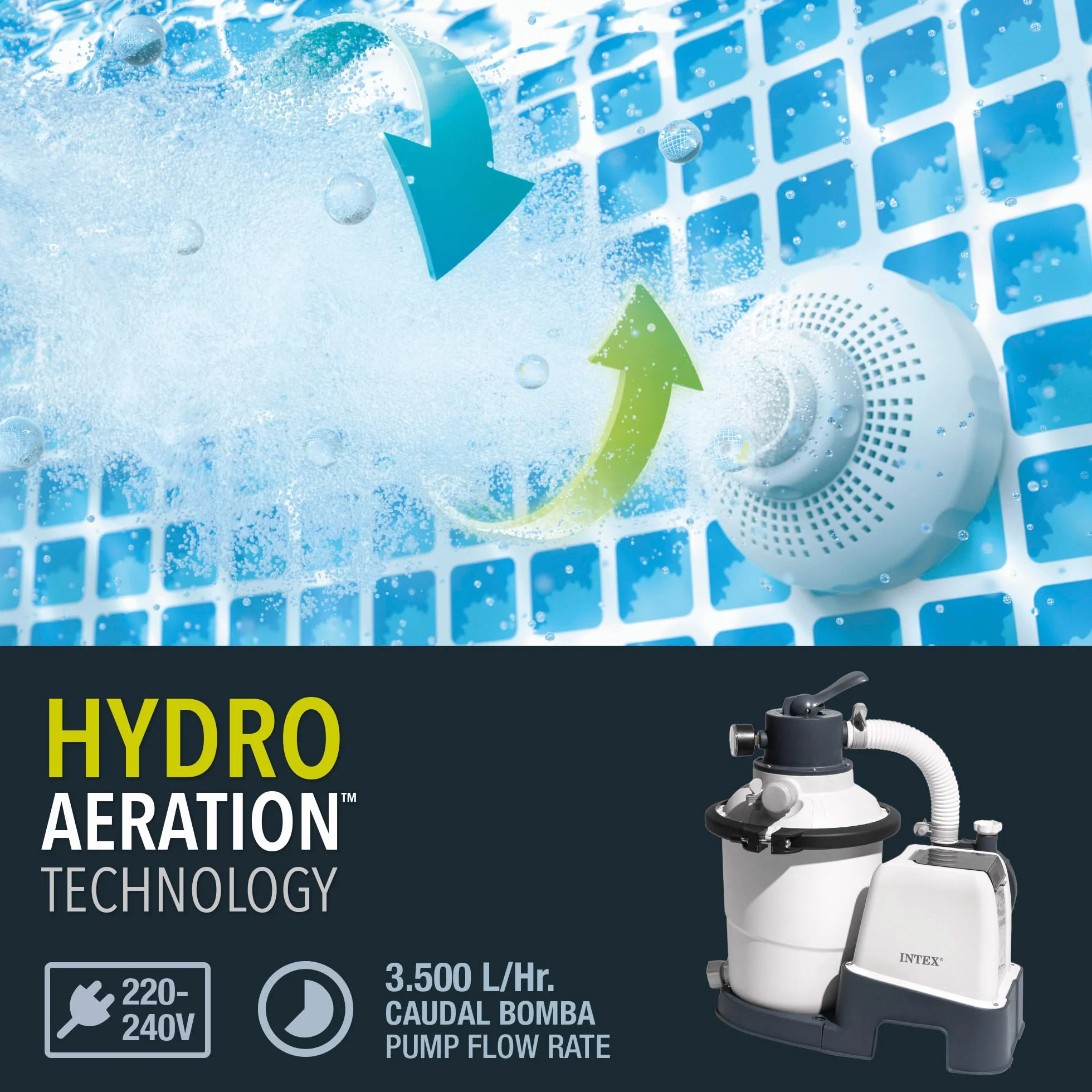 Intex 26642 – Pompa Filtro a Sabbia Krystal Clear, Flusso d'Acqua 3500 L/h, Flusso di Sistema 2000 L/h, Plastica, Bianco