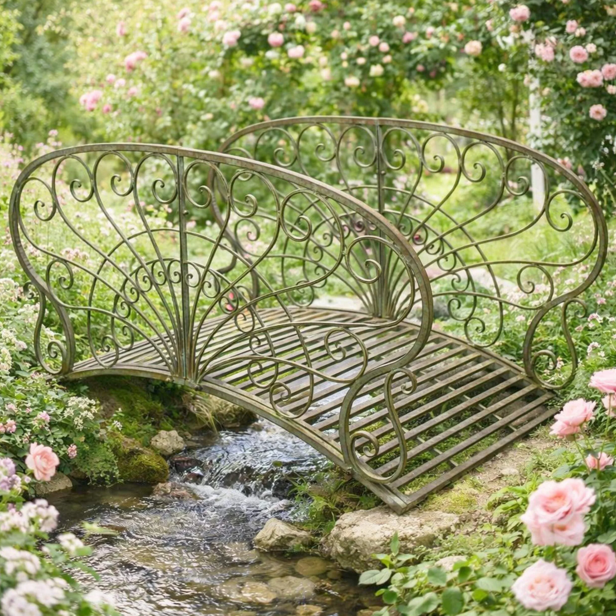 DanDiBo Ponte da giardino in metallo con ringhiera, 150 cm, antico 150106, ponte da giardino, ponte in metallo, per mobili da giardino
