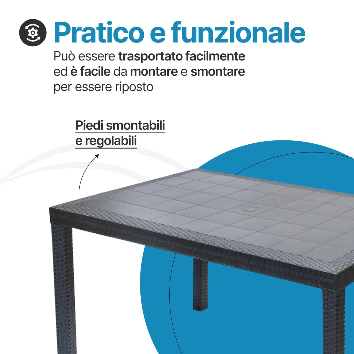 Tomaino - Tavolo Da Giardino In Plastica Rettangolare in Stile Rattan - Tavolo da Esterno 6 Posti Ideale per Pranzi all'Aperto - Per Giardino, Veranda o Terrazza - Nero