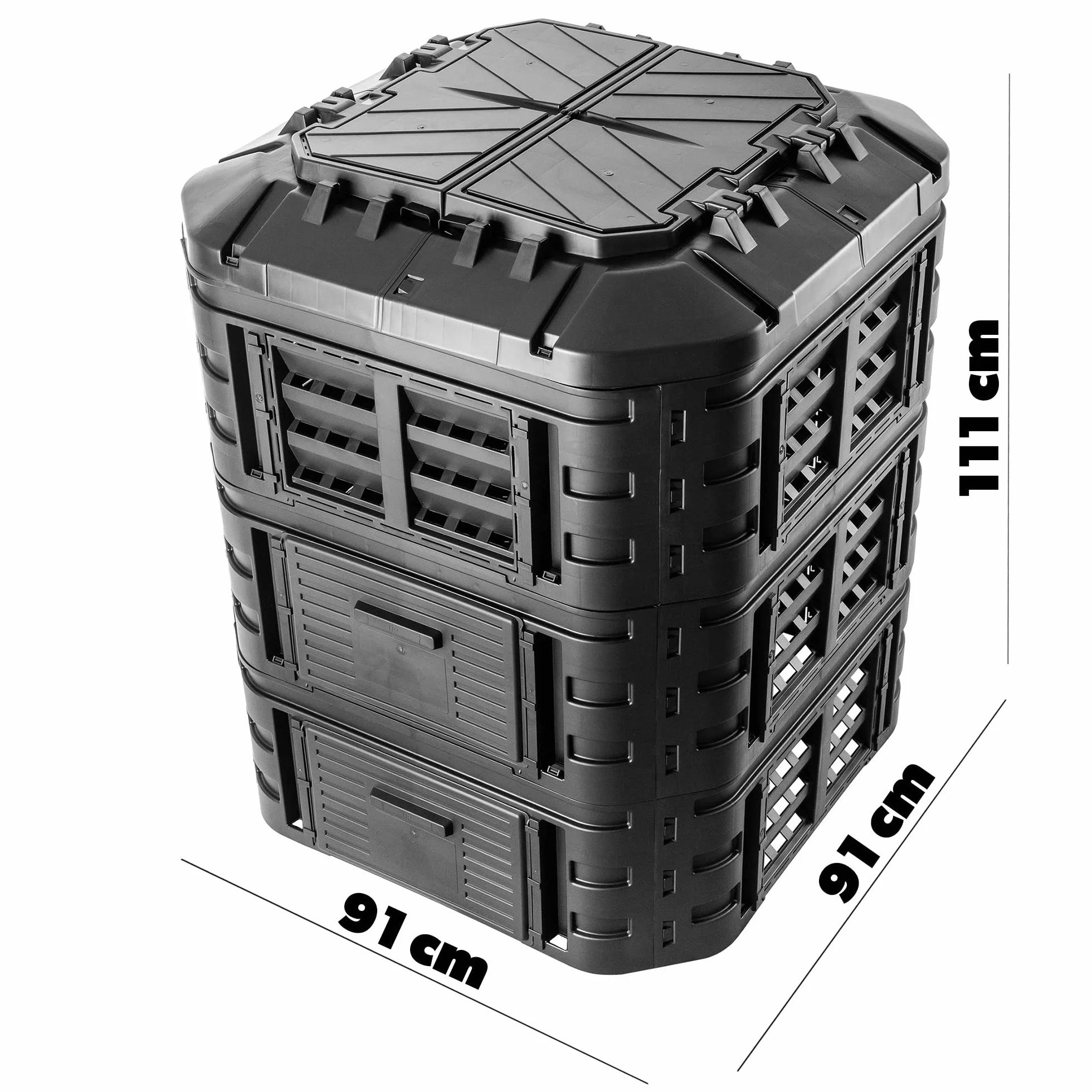 KADAX Composter Termico 860L z Coperchio Pieghevole, Sistema di Compostaggio Rapido in Plastica