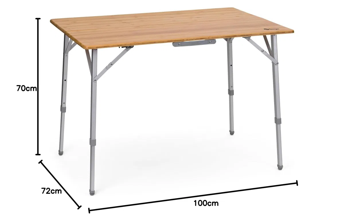 Berger Tavolo Pieghevole Da Esterno in Bambù - Tavolo Da Campeggio Pieghevole con Gambe Regolabili in Altezza, Tavolo Legno da Campeggio Salvaspazio, Superficie 100x72 cm, Altezza 49-70 cm, 9,5 kg