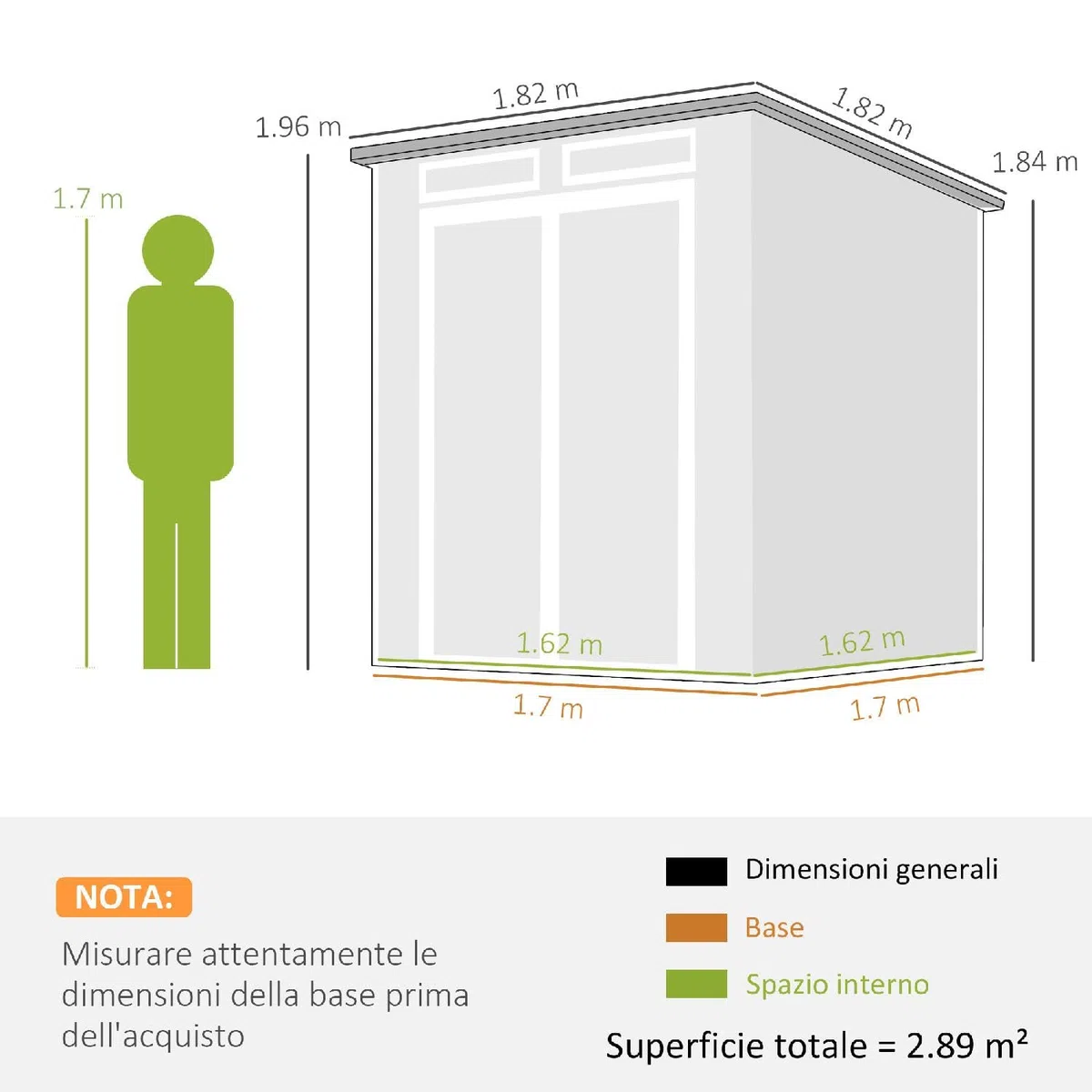 Casetta da Giardino con 2 Ante, in Pp e Alluminio, 182x182x196 cm, Grigio Scuro