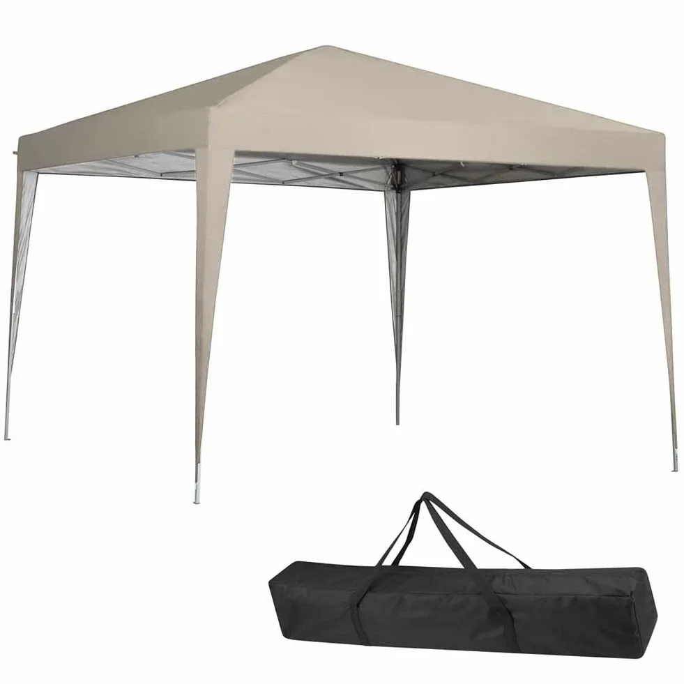 BAKAJI Gazebo 3x3m Pieghevole Impermeabile Poliestere Struttura Metallo Portatile Giardino Esterno Beige