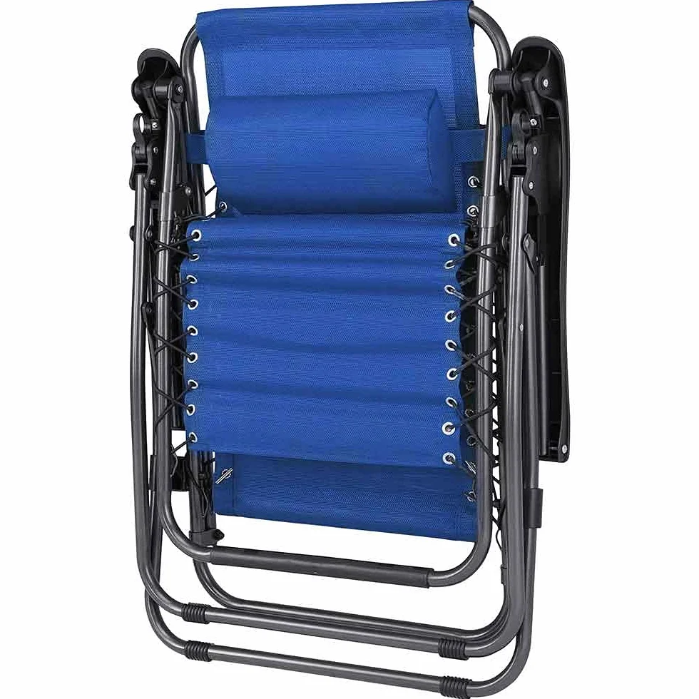 BAKAJI Sedia a Gravità Zero Pieghevole Salvaspazio con Vassoio Acciaio 22mm Reclinabile Texilene Blu