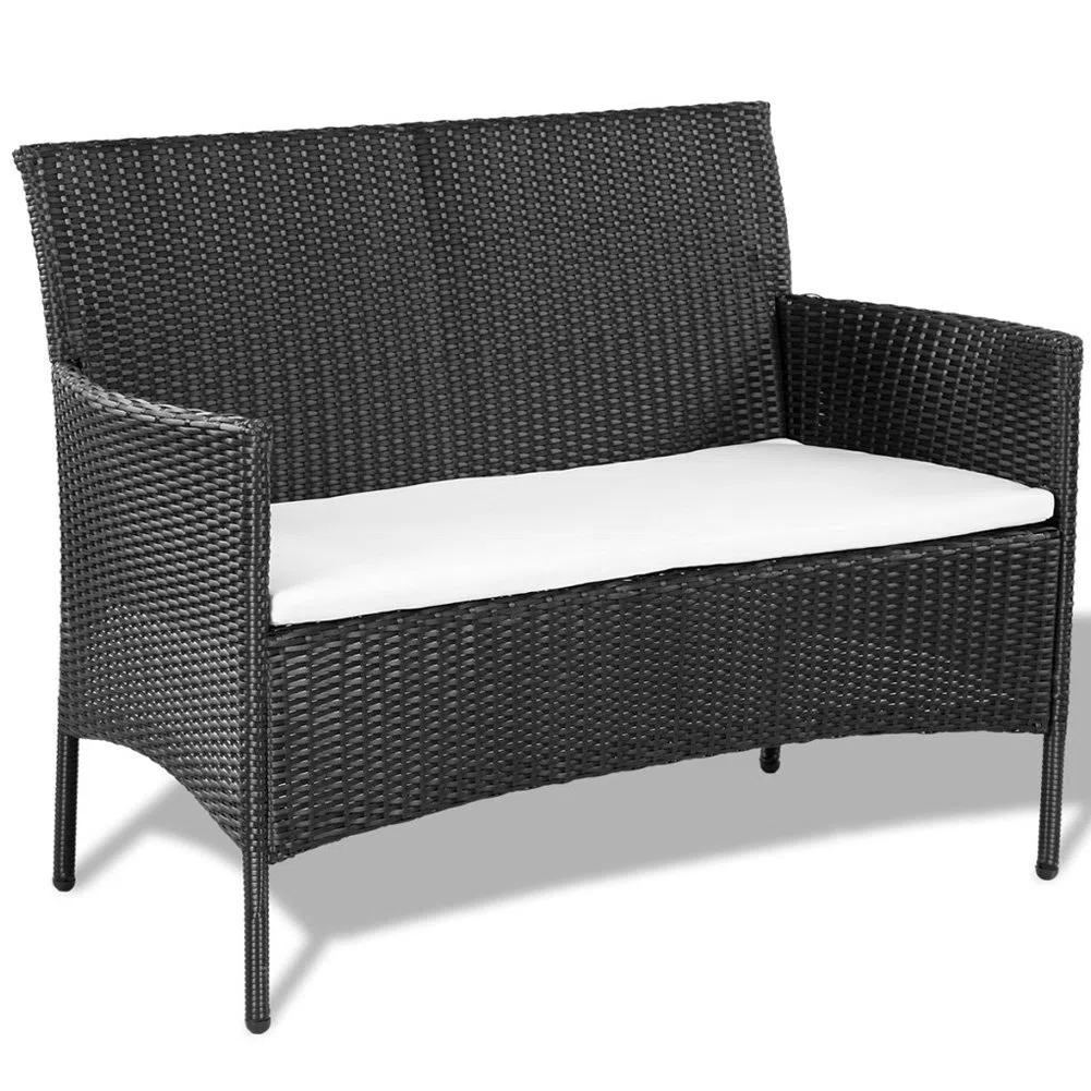 BAKAJI Set Salotto Completo di Divano 2 Poltrone e Tavolino in Vetro e Poly Rattan Struttura in Acciaio con Cuscini Sfoderabili Arredo Giardino Terrazzo Nero