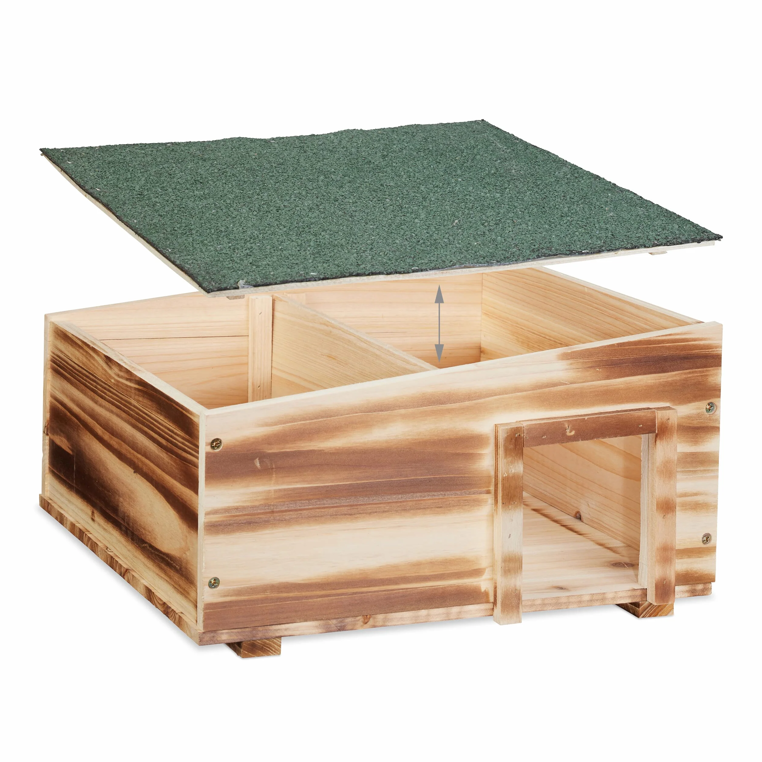 Relaxdays Casetta per Ricci in Legno, Rifugio da Giardino, 2 Scomparti, 21,5x40x40 cm, Tana Contro Predatori, Marrone