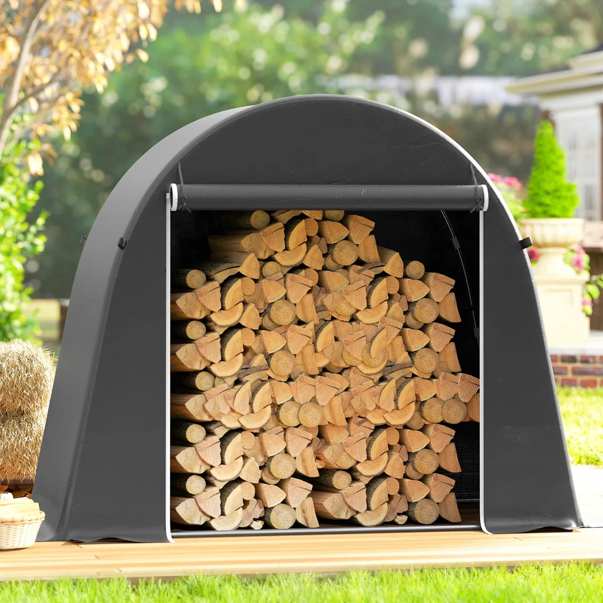 Outsunny Tenda Garage per Biciclette da Esterno Impermeabile 245x120x200 cm Capanno da Giardino con Ingresso con Zip per Attrezzi in Metallo Zincato e Tessuto PE Grigio Scuro