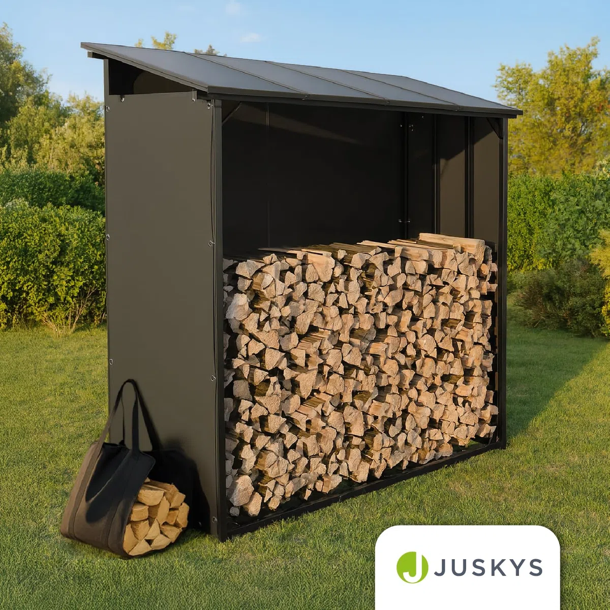 Juskys Portalegna da esterno con tetto, resistente agli agenti atmosferici, telo anti-UV, fondo rialzato